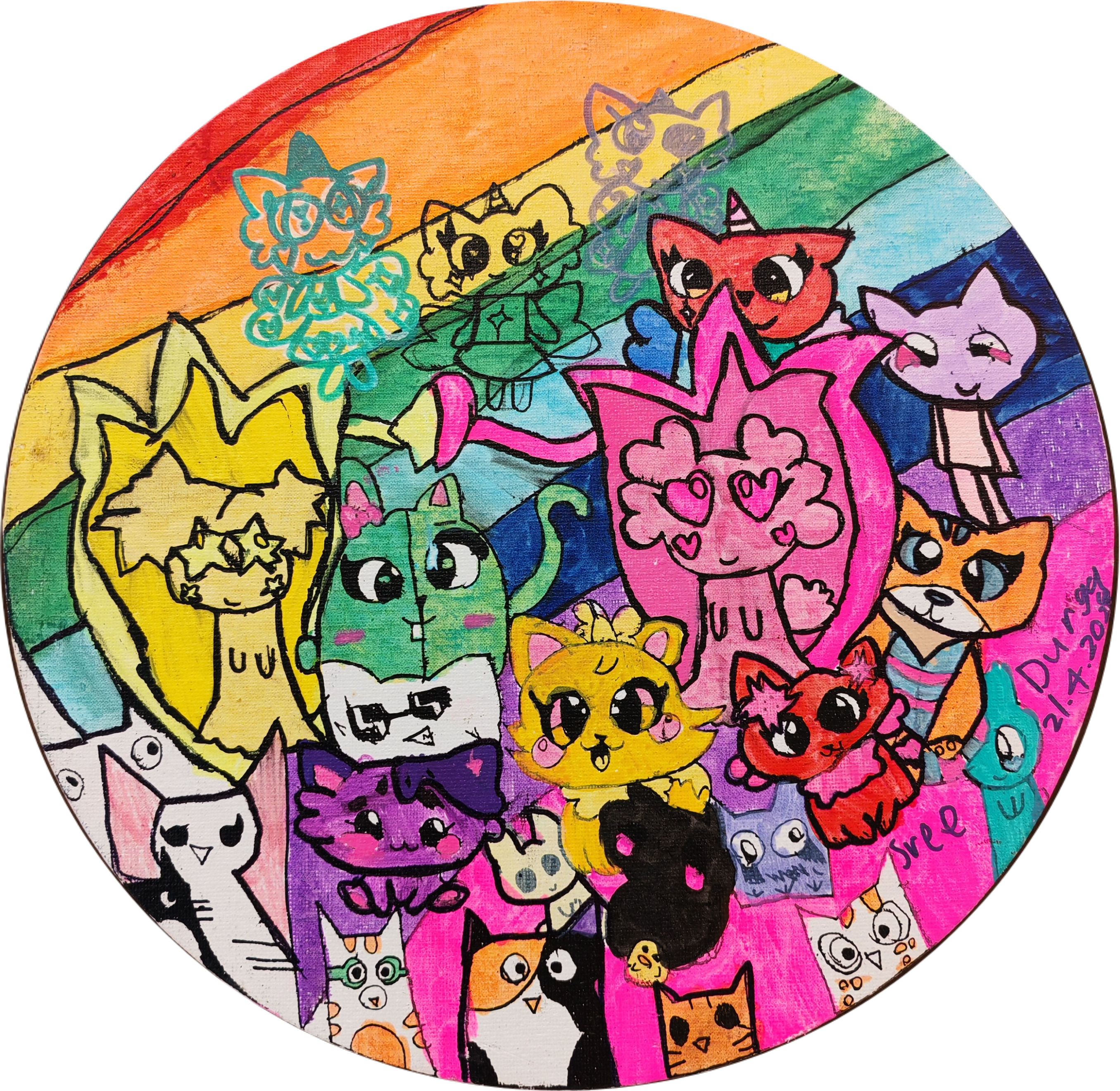 Enigmatic Furry Tails by Sree Durga Sivabalan, vibrant stylized cat figures