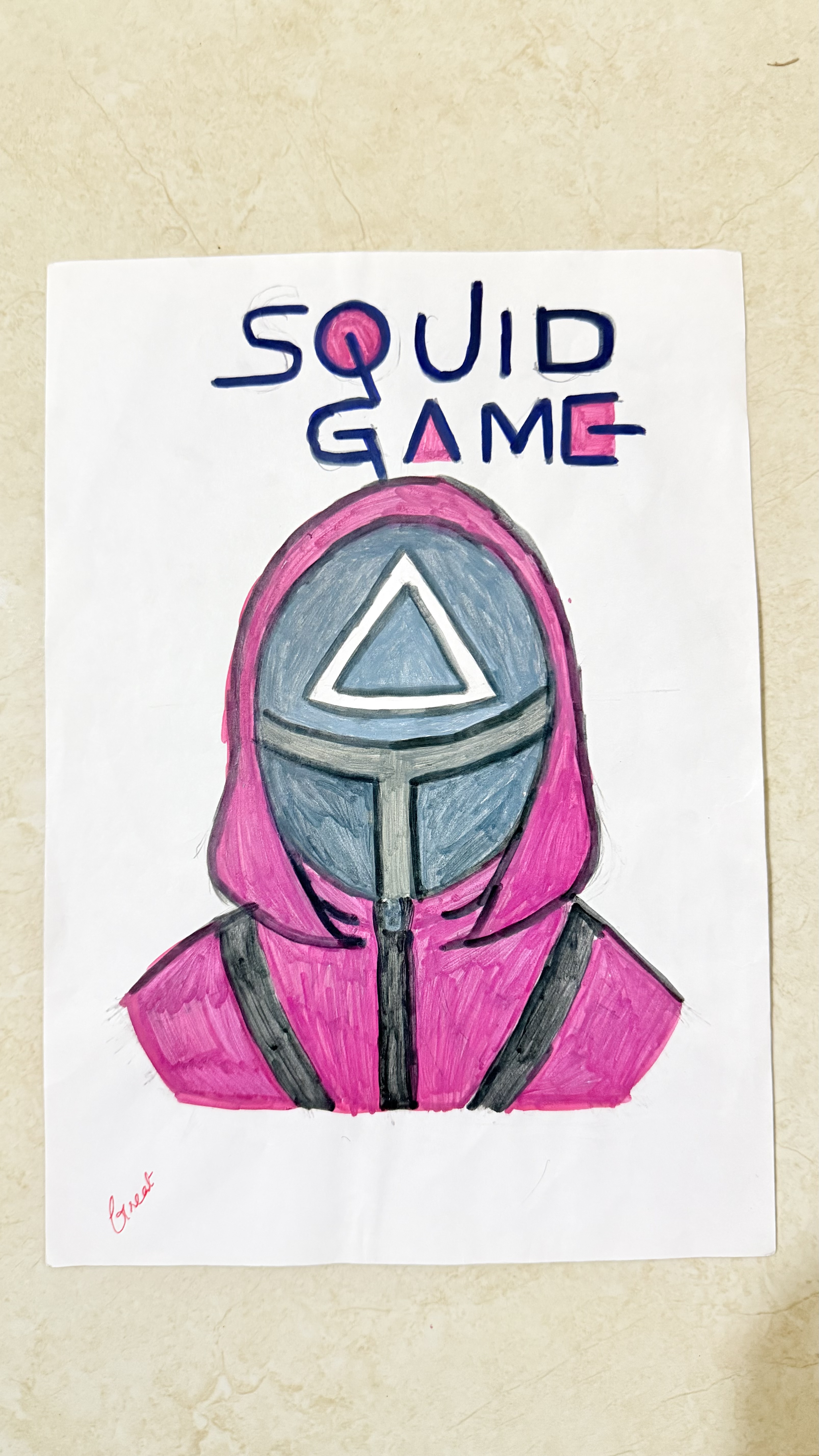 CARTOON by MUHAMMAD NAHYAN featuring a central figure with a bright pink hood and stylized helmet