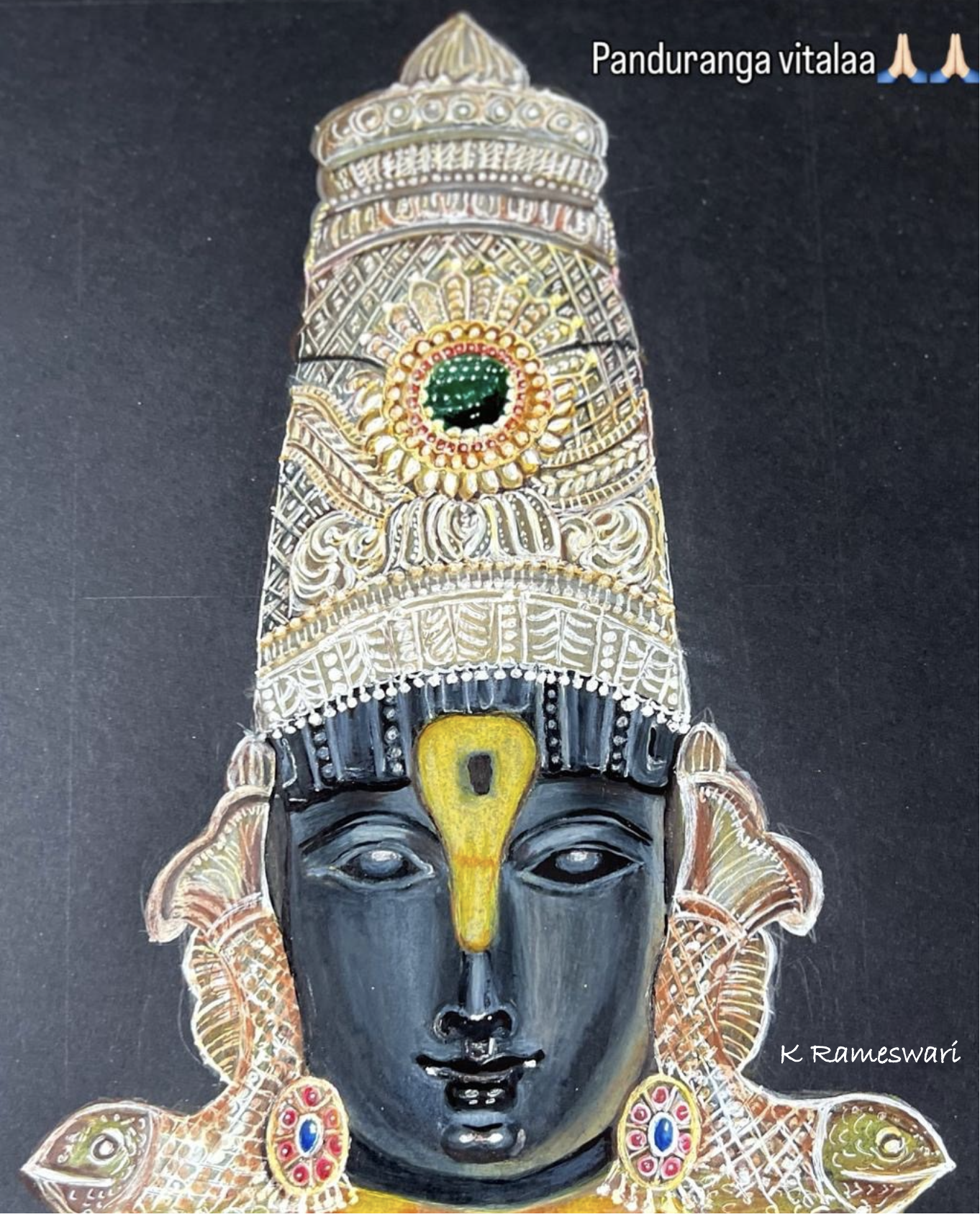 Colour penicl Art by Rameswari Kubendran, featuring a spiritual figure with a crown