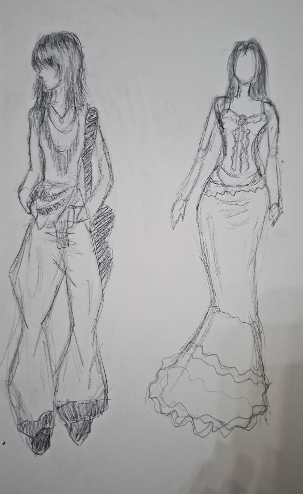 Sketching: Pencil/colored pencil drawings by FIZA KHAN featuring two human figures in casual attire