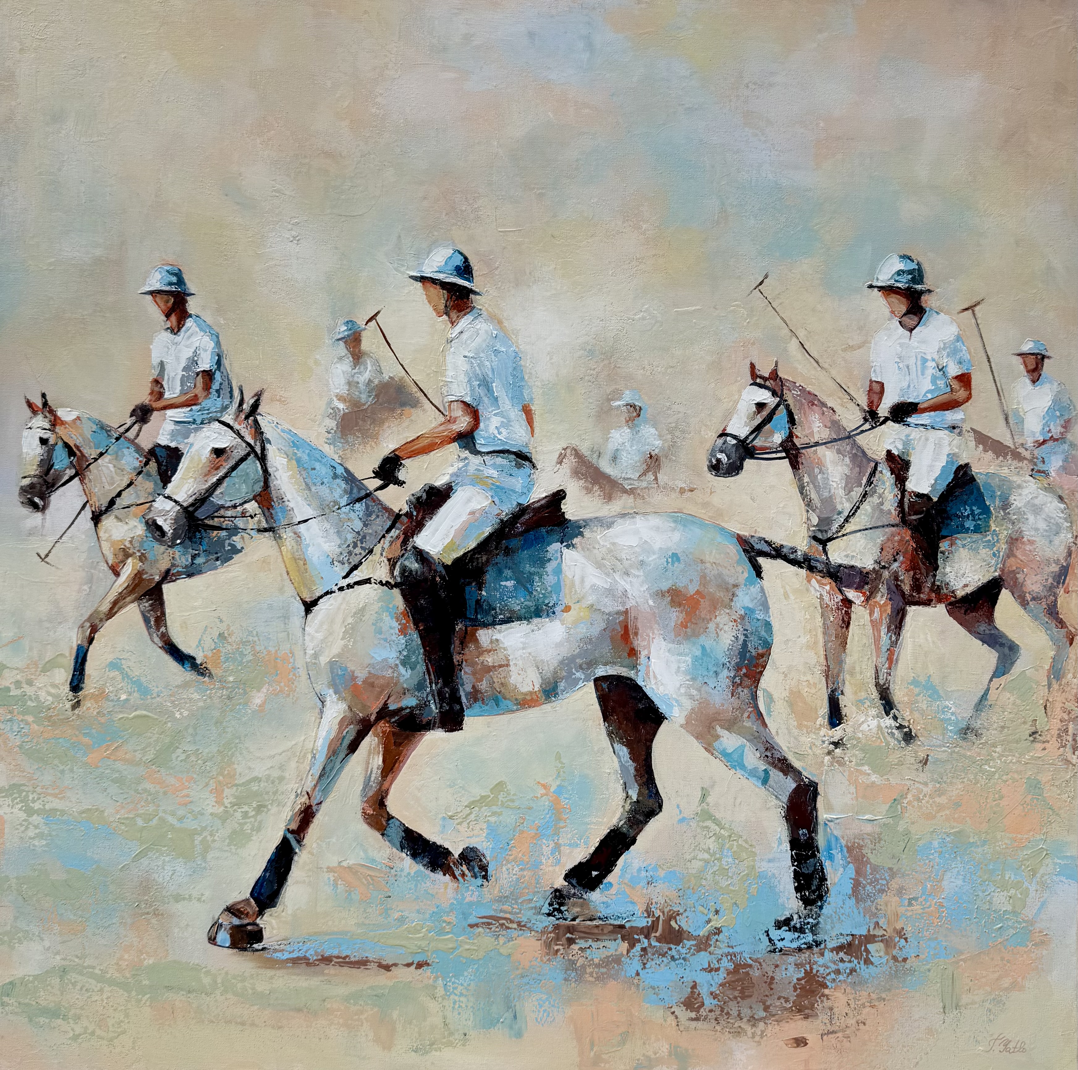 The Breath of the field by Tatiana Yatlo, depicting a dynamic polo match scene