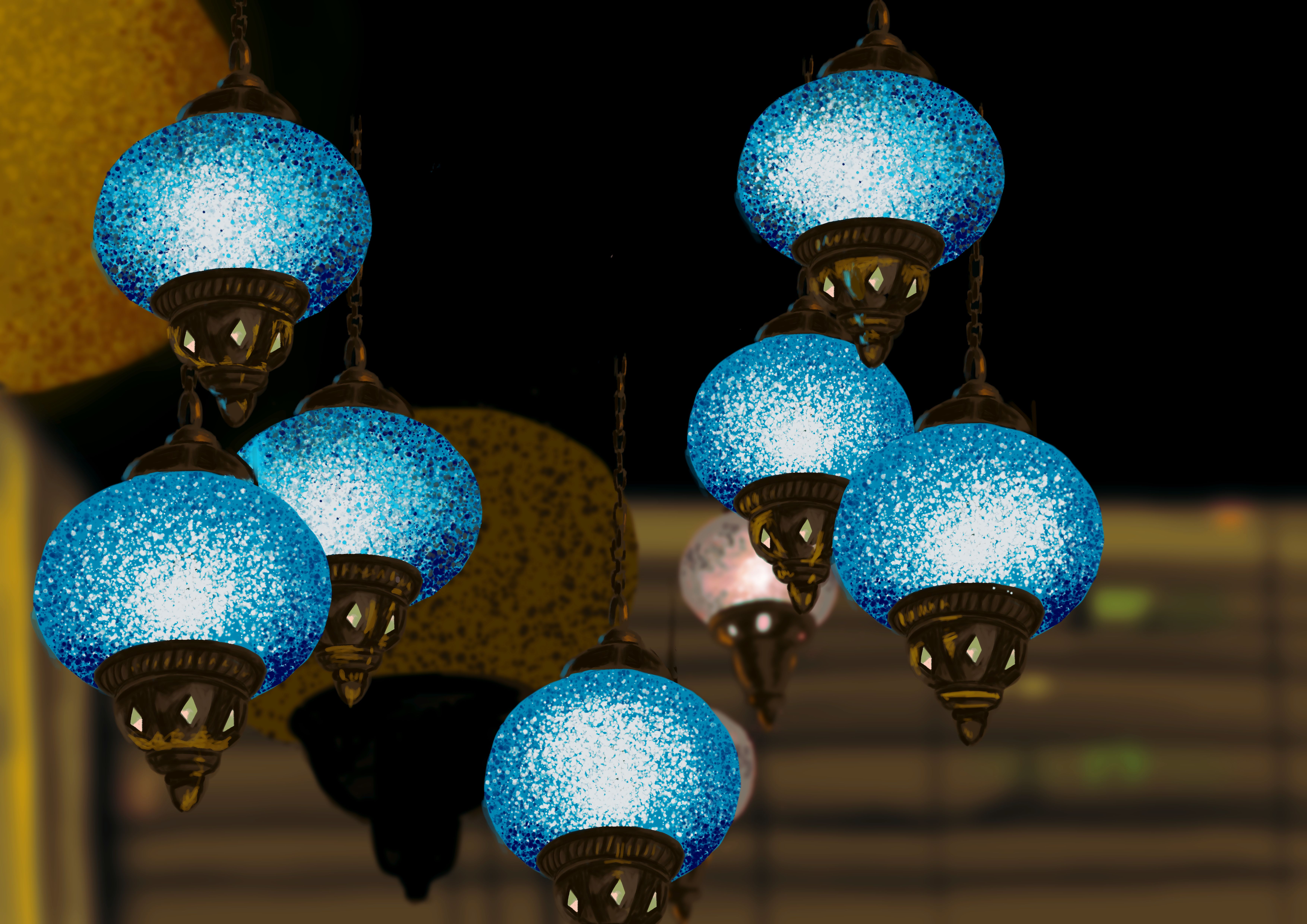 Echoes of Light by Tanishtha Pawar, spherical blue lamps