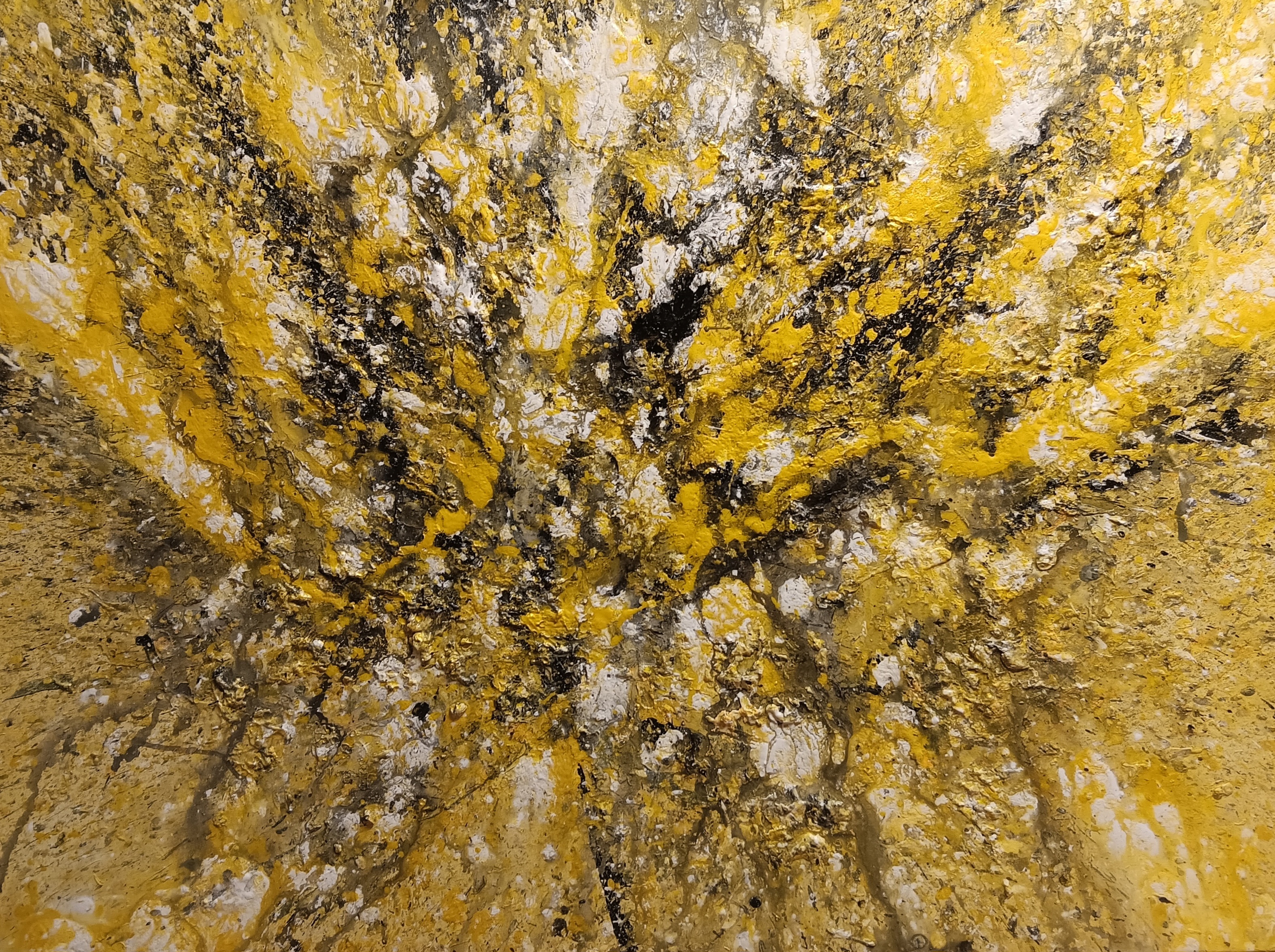 COTTON BALLS by Valerie Johnson, abstract explosion of colors in yellow, black, white