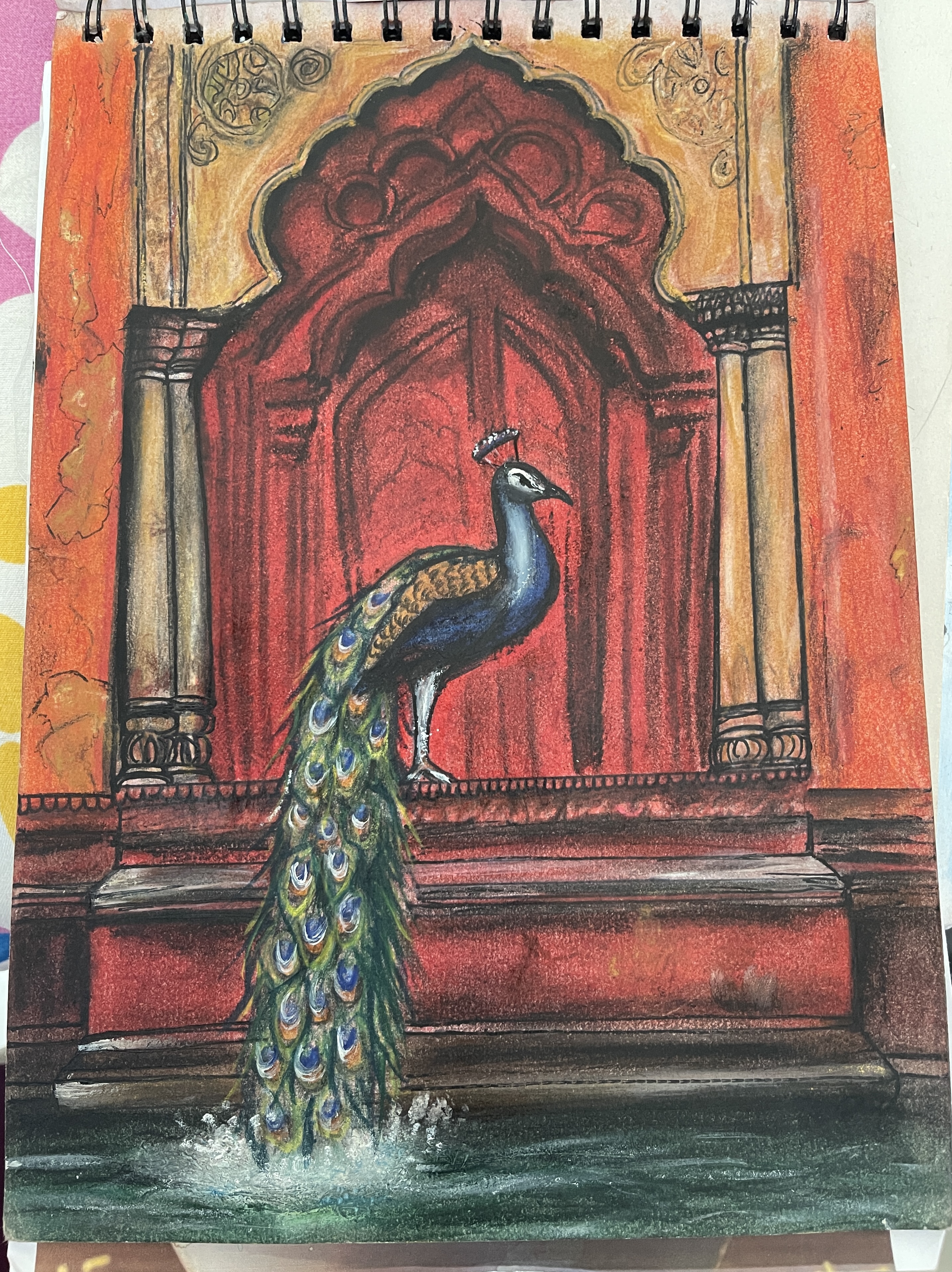 Peacock by Keshvi padhiyar, featuring a vibrant display of blues, greens, and subtle golds