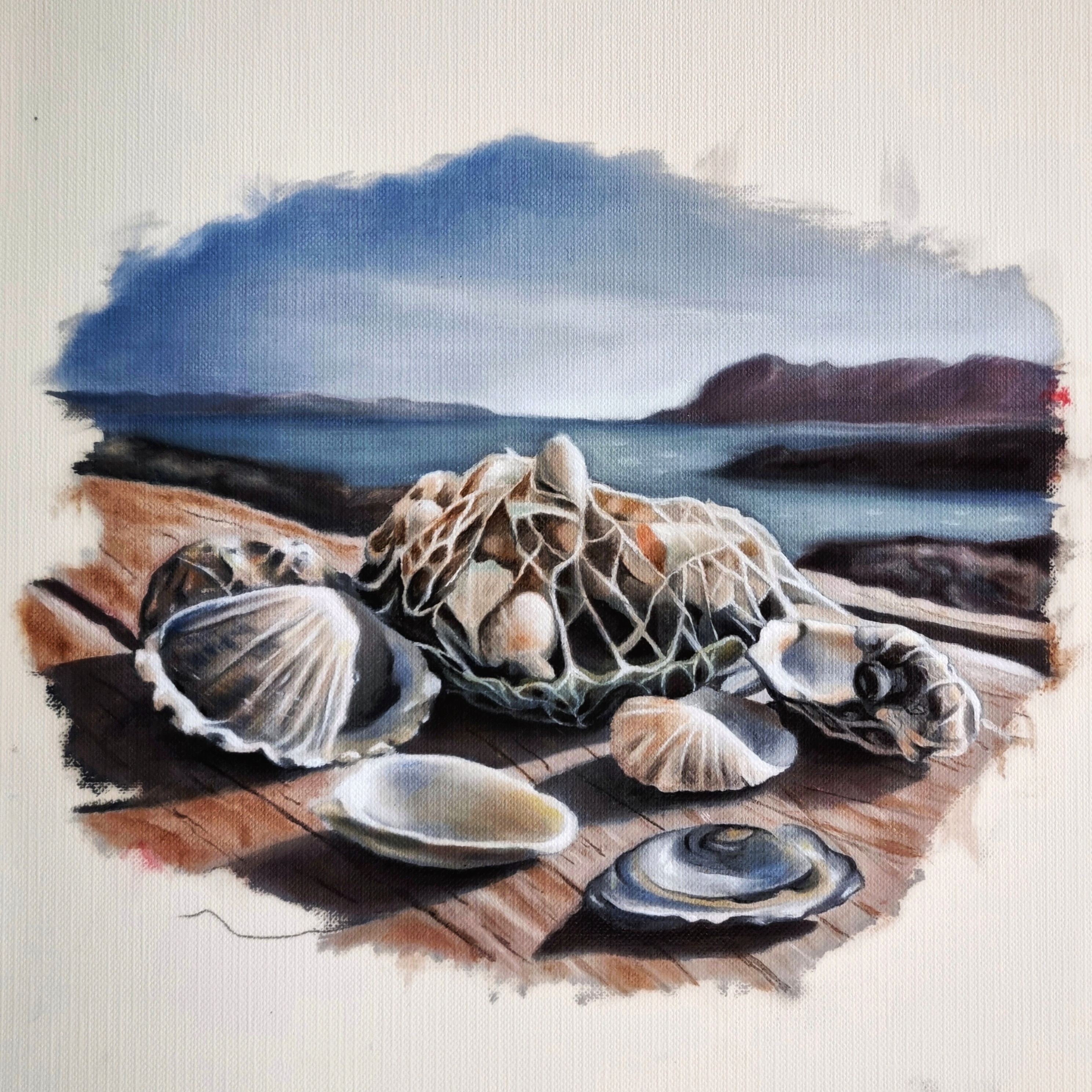 Memory of the Sea 2 by Mohammed Aldarmake, seashells fishing nets and boat elements