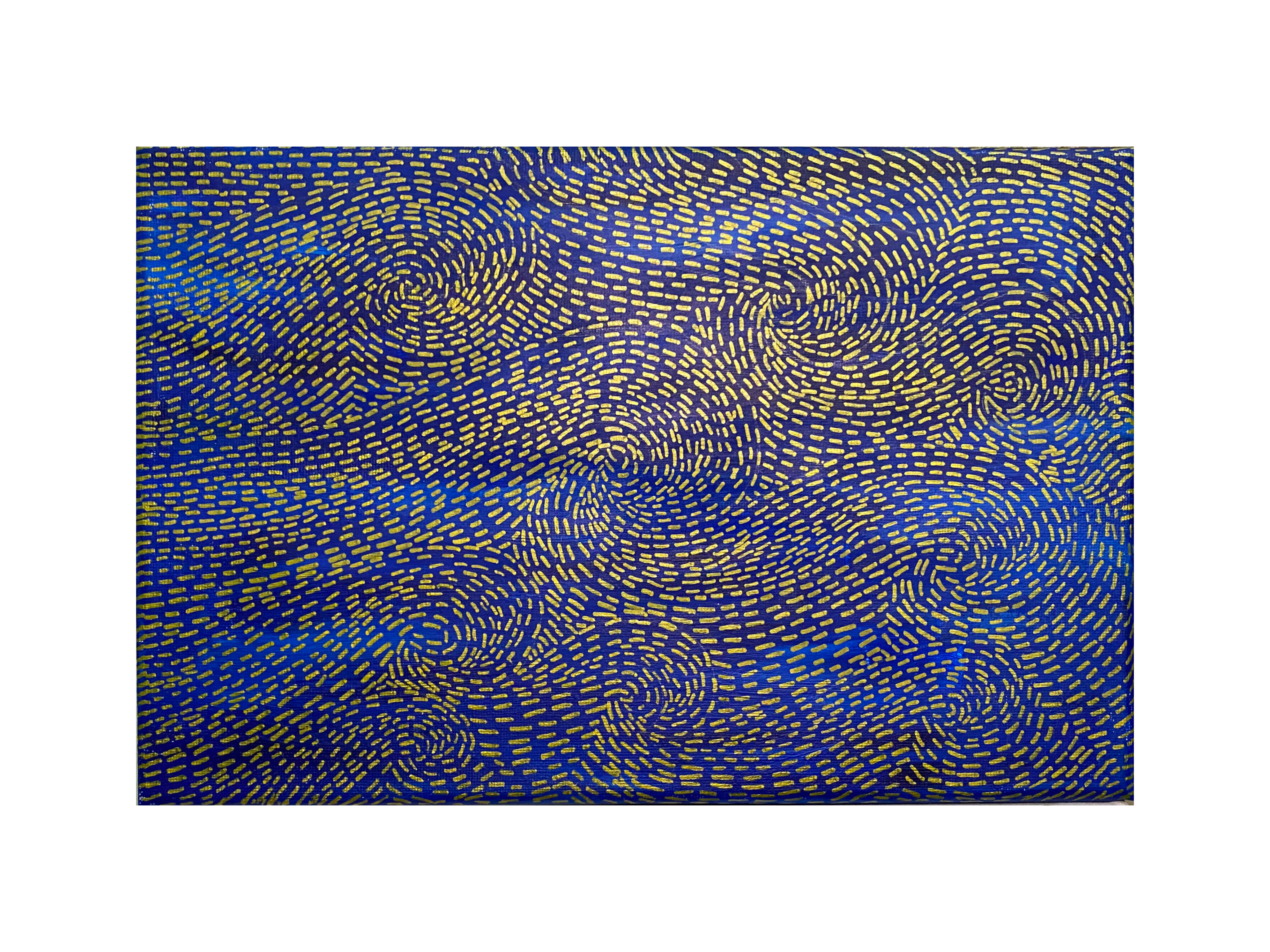The Lines: The Sky & The Ocean. by Sara, swirling yellow brushstrokes on dark blue