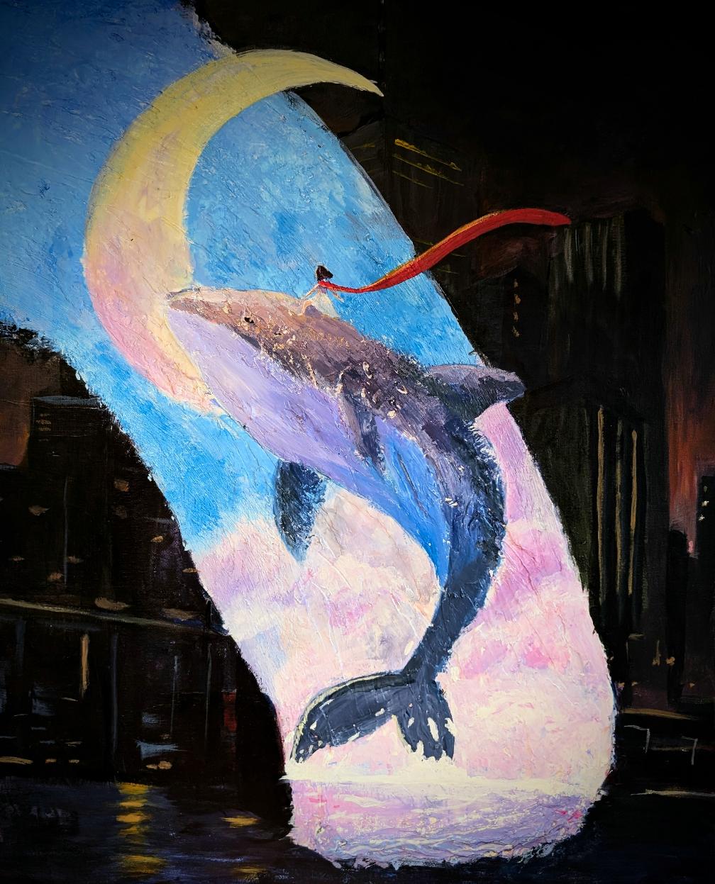 The World Only I Can See by Irene Xie, majestic whale and urban cityscape