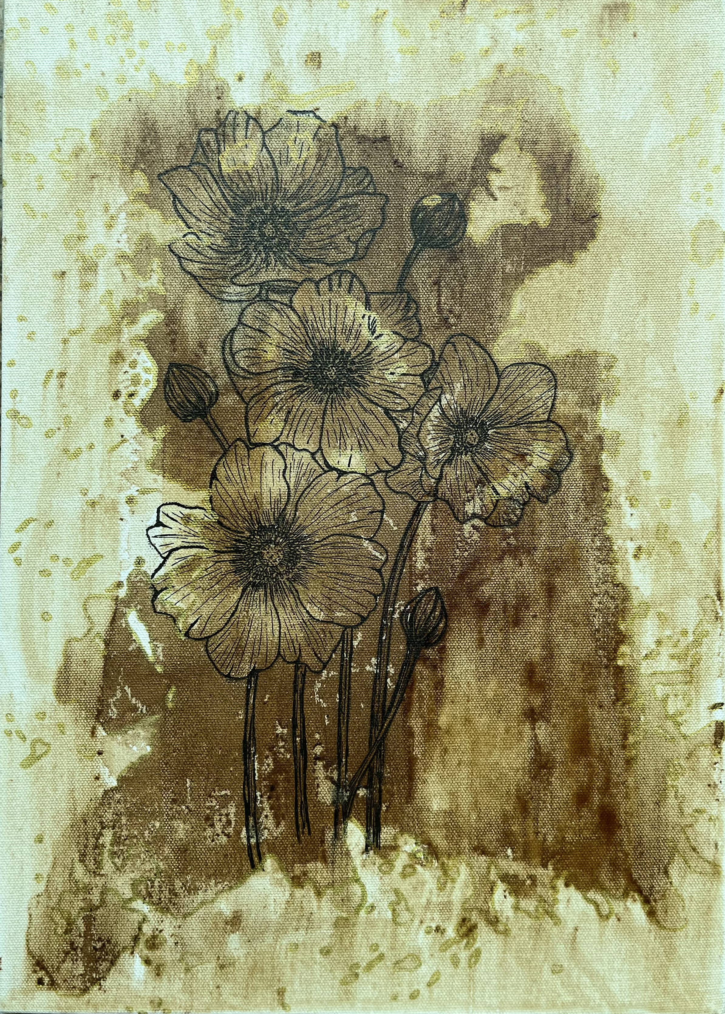 Midnight Brew by Ninzi Hamid, detailed flowers with earthy background