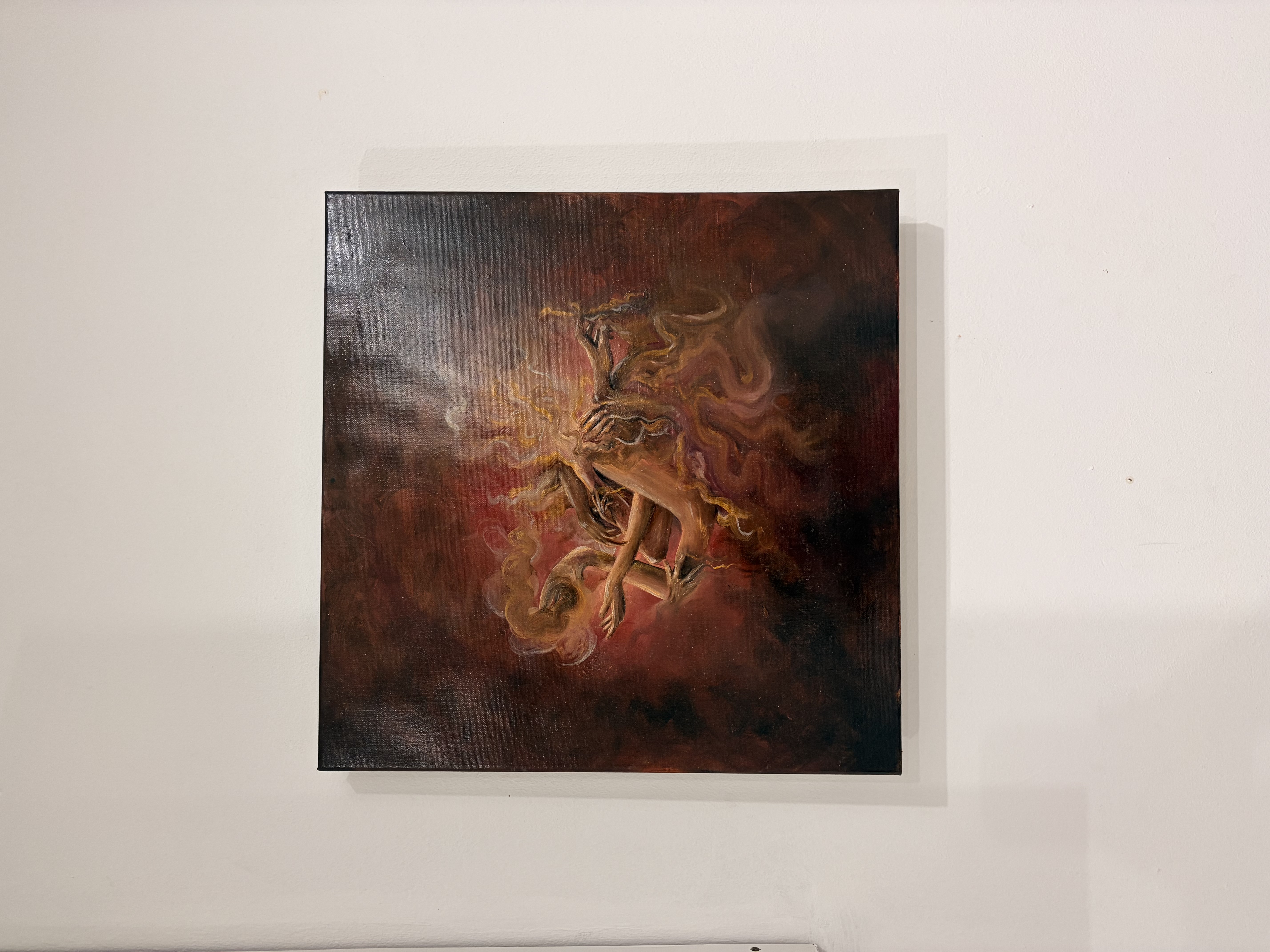 Echoes of Crimson by Danelle Kistiah, dynamic swirling reds with gold accents