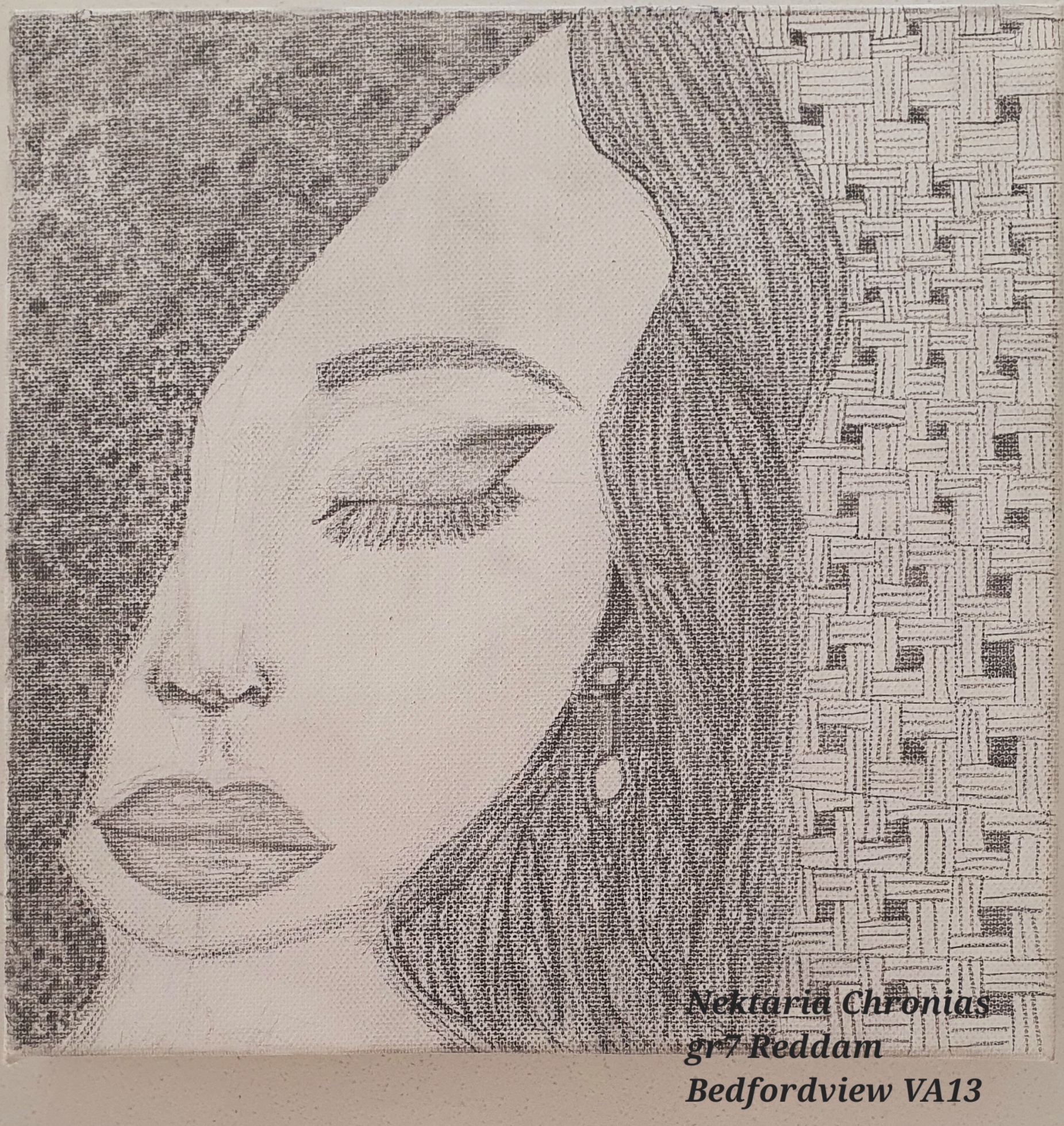 Girl by Nektaria Chronias - close-up half-face portrait of a girl with long eyelashes and detailed lips