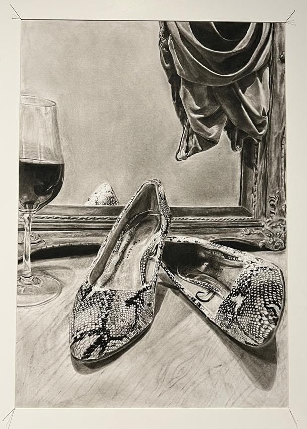 Date Night by Madison Govender, charcoal shoes with snakeskin pattern