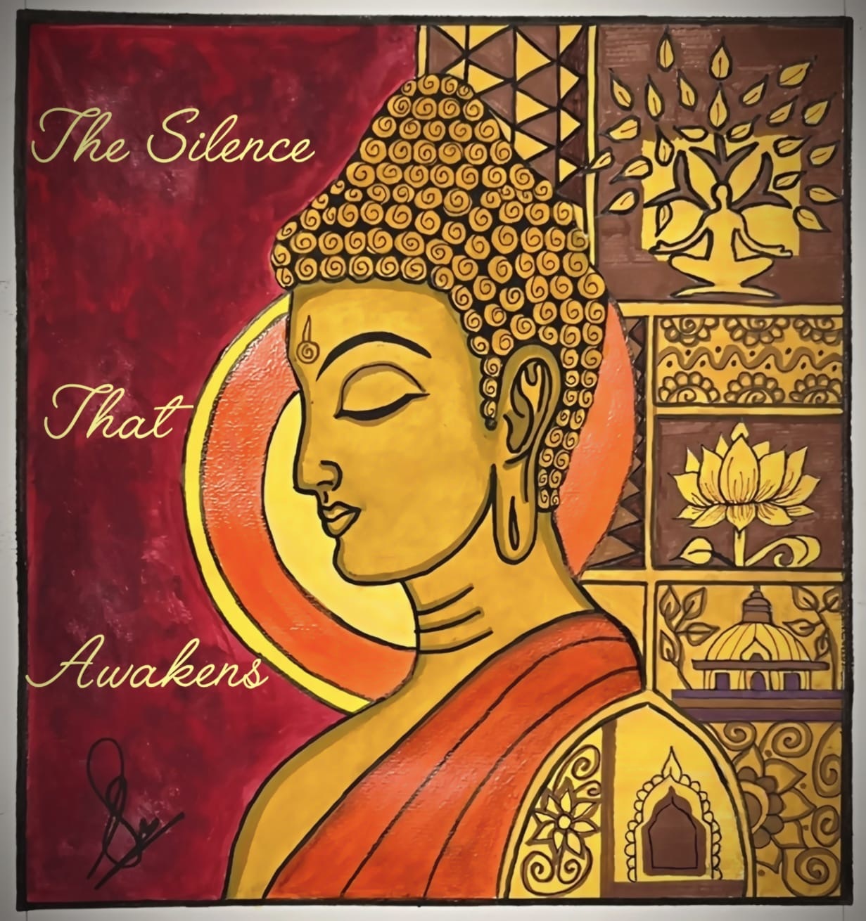 Painting by Saishriya Satapathy featuring a tranquil Buddha depiction in earthy tones