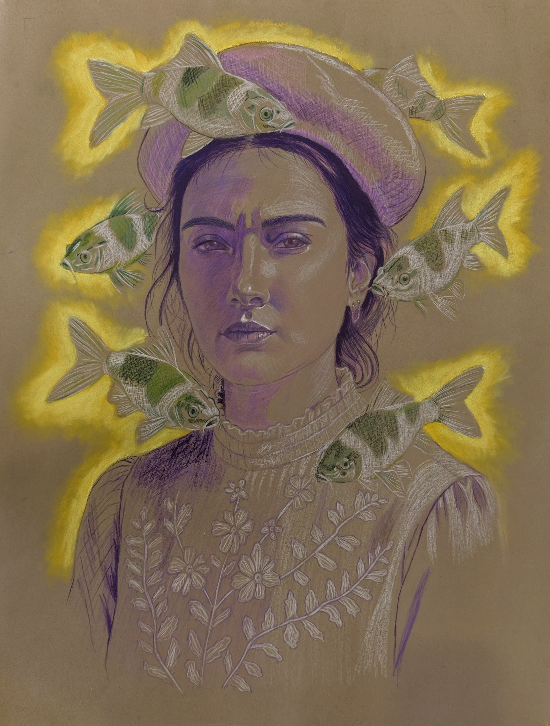Dreams beneath the Surface by Annelies Groenwold, portrait of a woman against light brown background