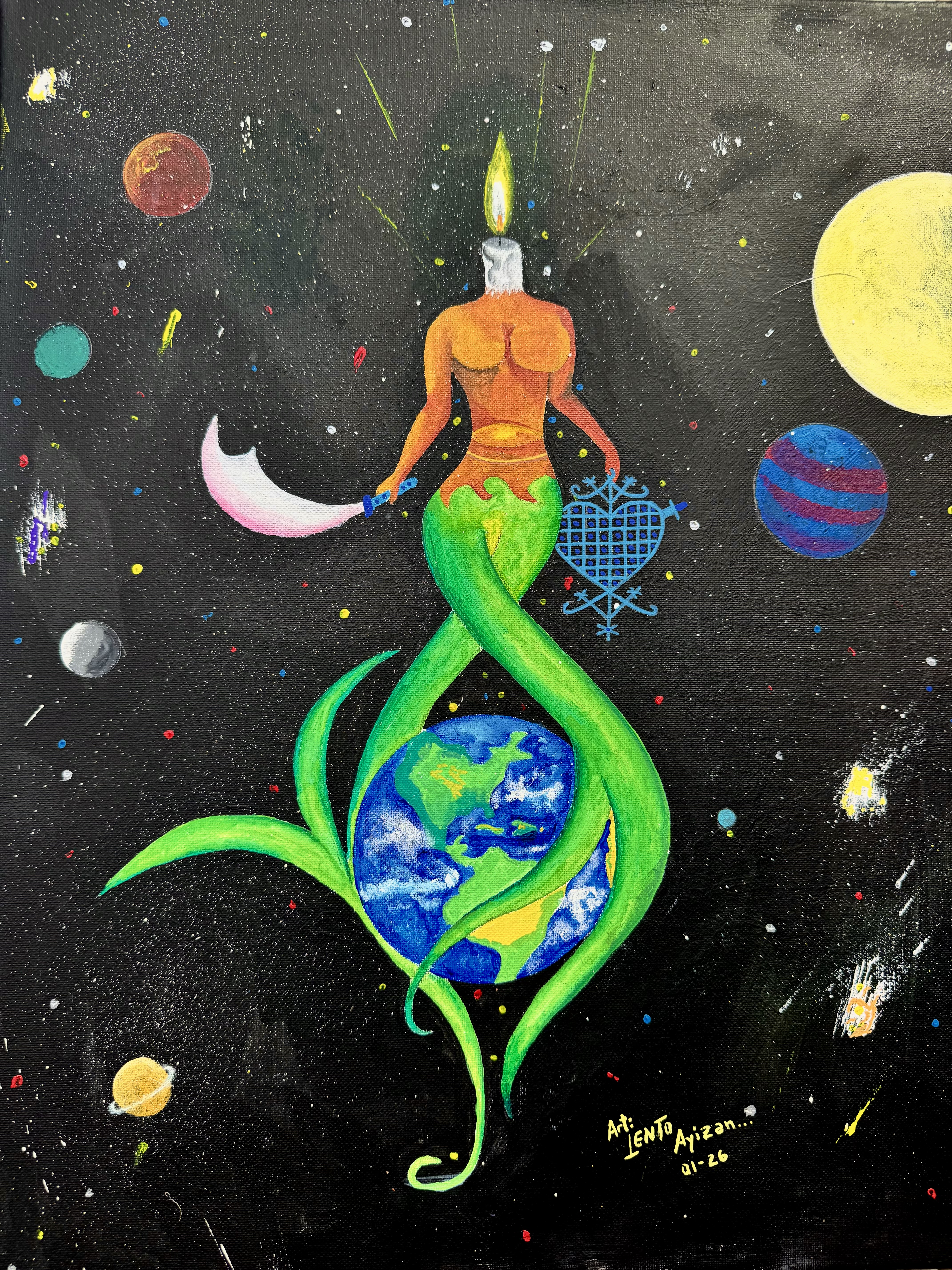 Erzulie Dant-Or by Loodwens Roodolvick Léandre - cosmic figure with flame head