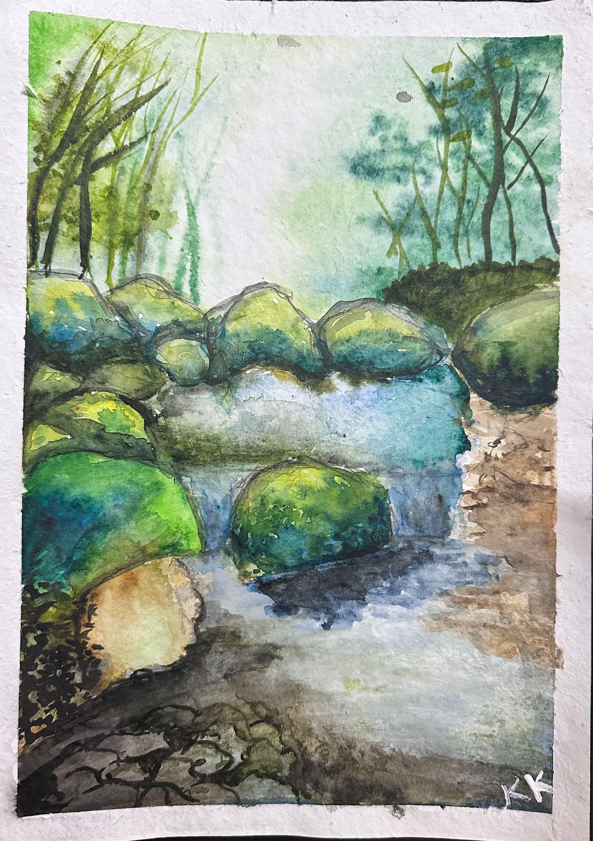 Water color-  Jungle water fal