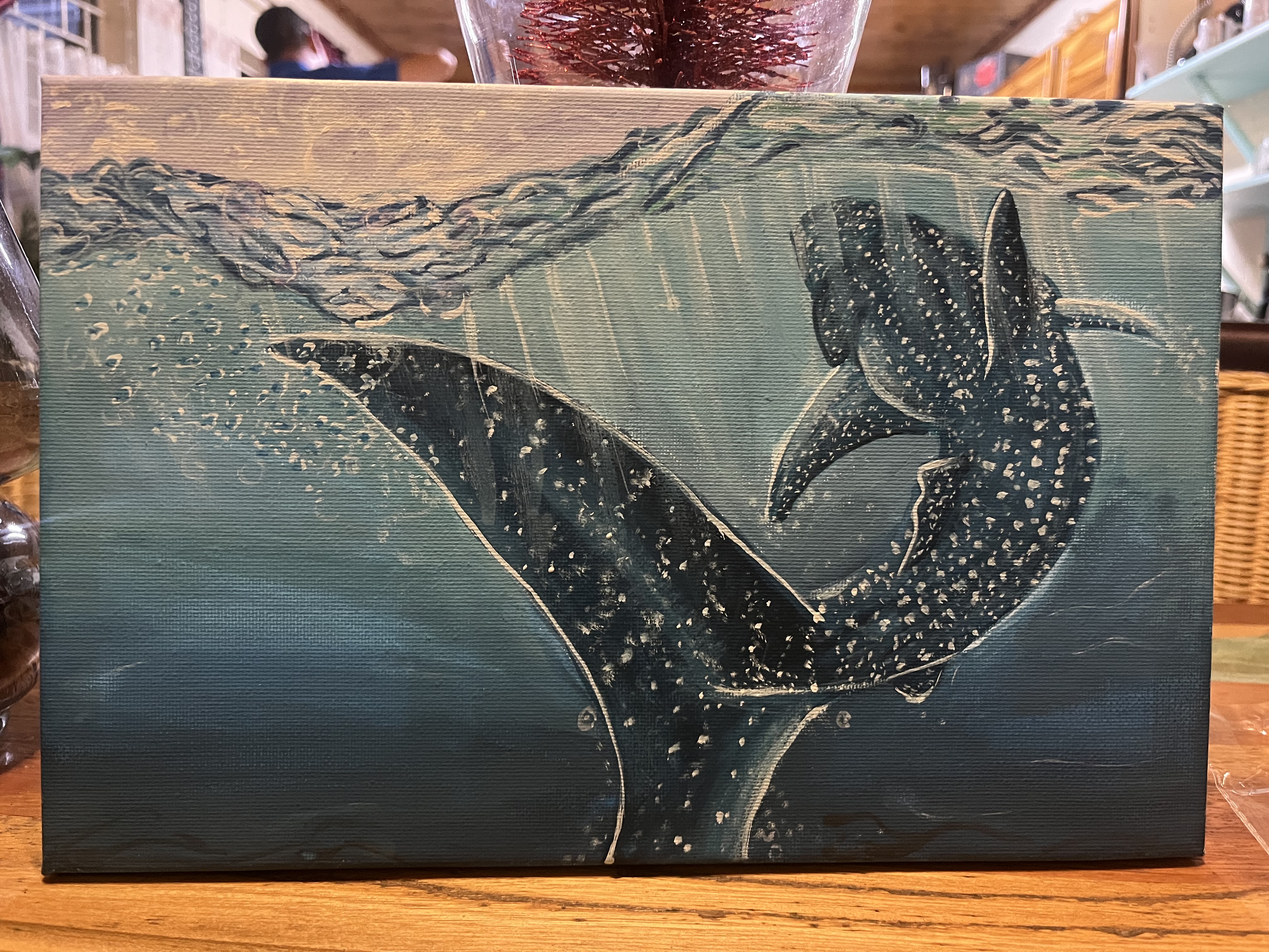 Whale Shark by Jazlyn Crowley, depicting a whale shark swimming through an oceanic scene