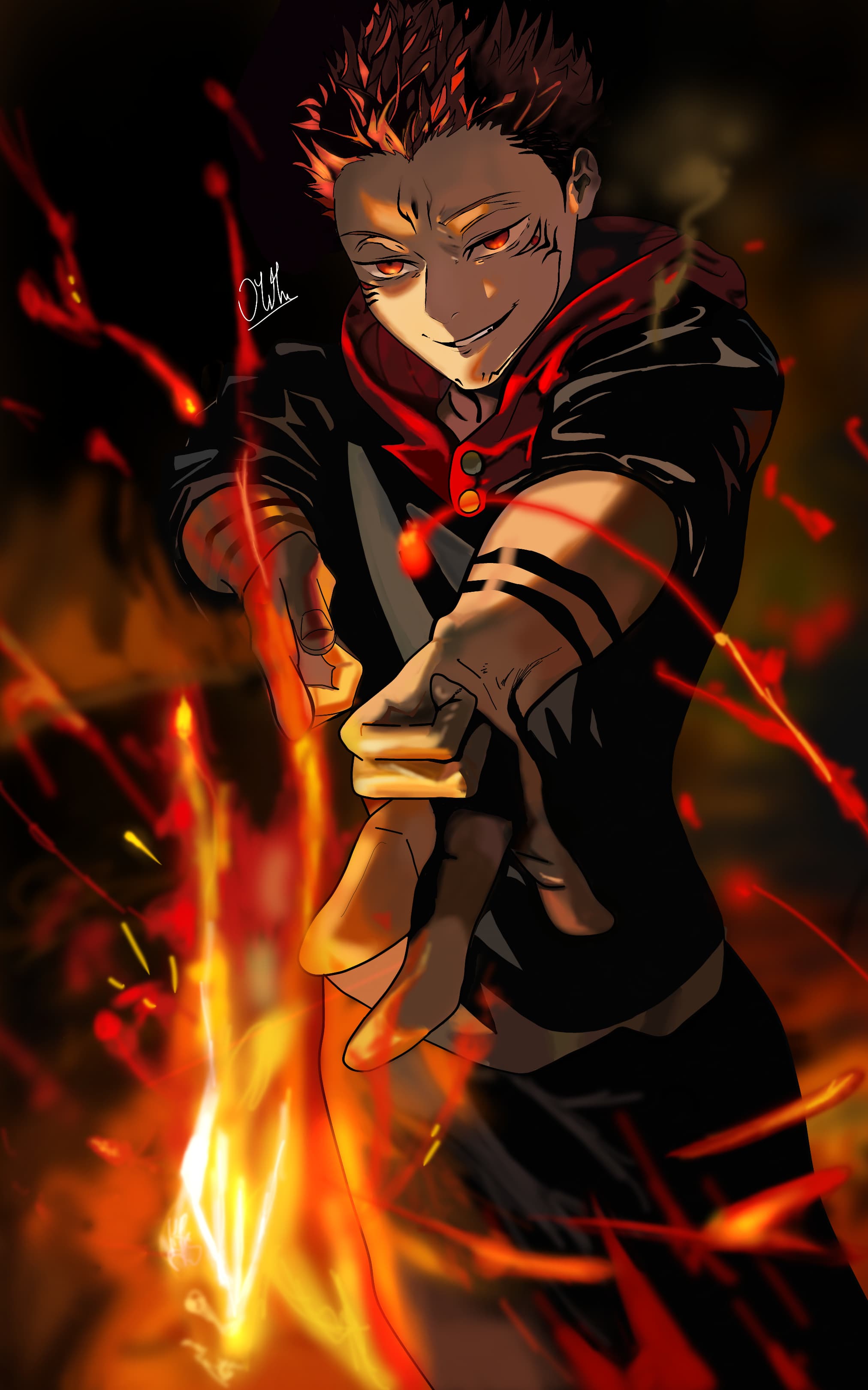 King of curses by T. D. Muthu Pabasari, central figure with commanding presence, fiery elements