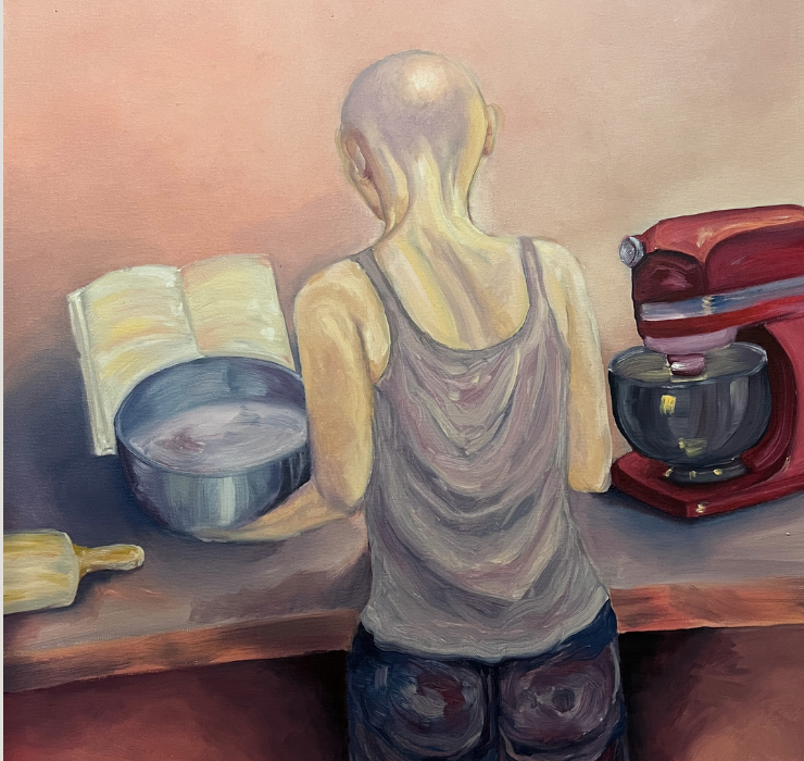 A curriculum of survival-The Chemo chapter by Nermeen Aboukheir, person at countertop with mixer and book