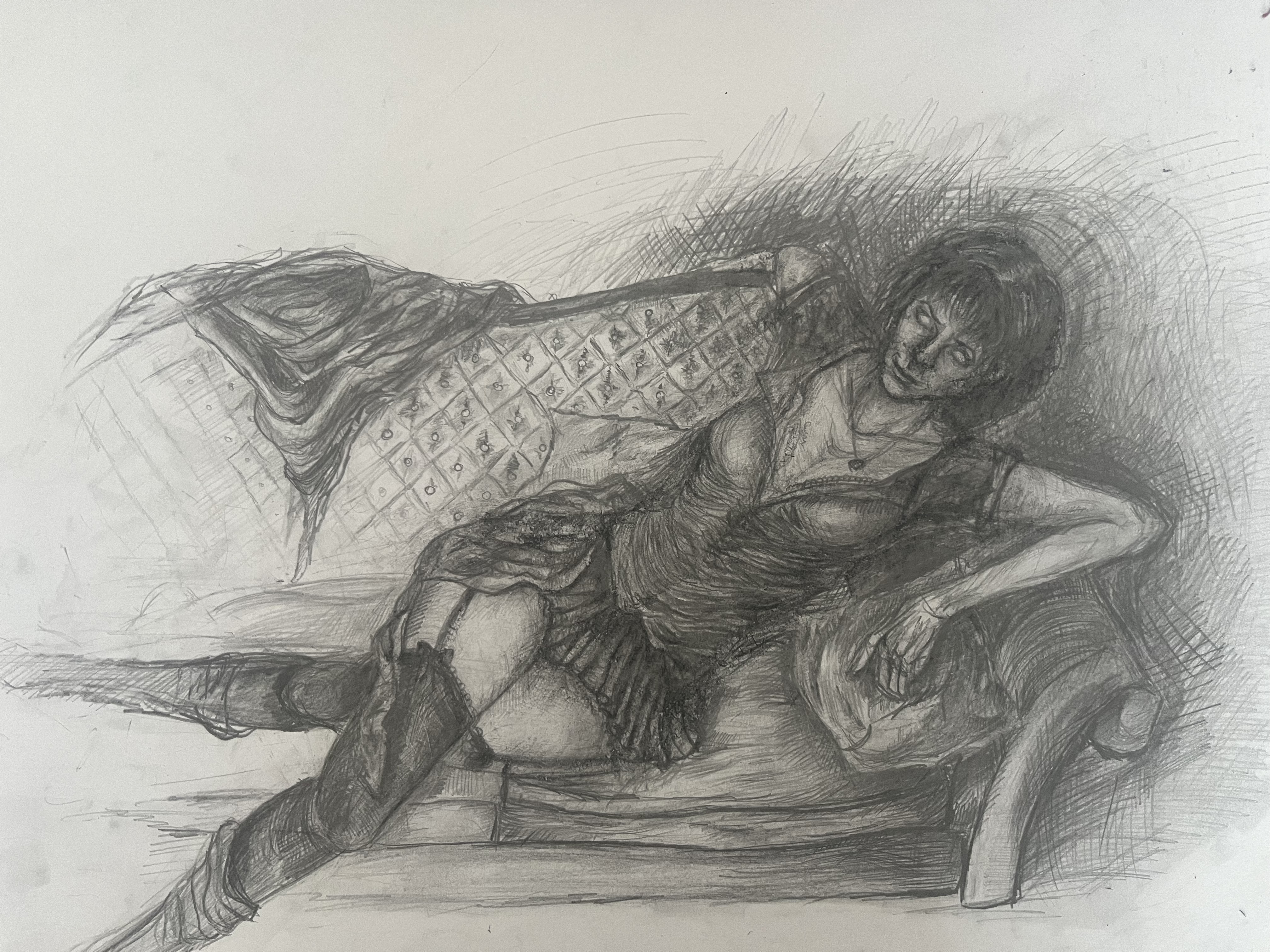 The Woman On The Sofa by Vanessa Wassmann, woman reclining on sofa