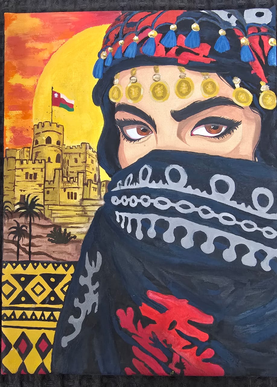 Guardian of Oman by Washma Ahmad, portrait of a person with a vibrant headdress