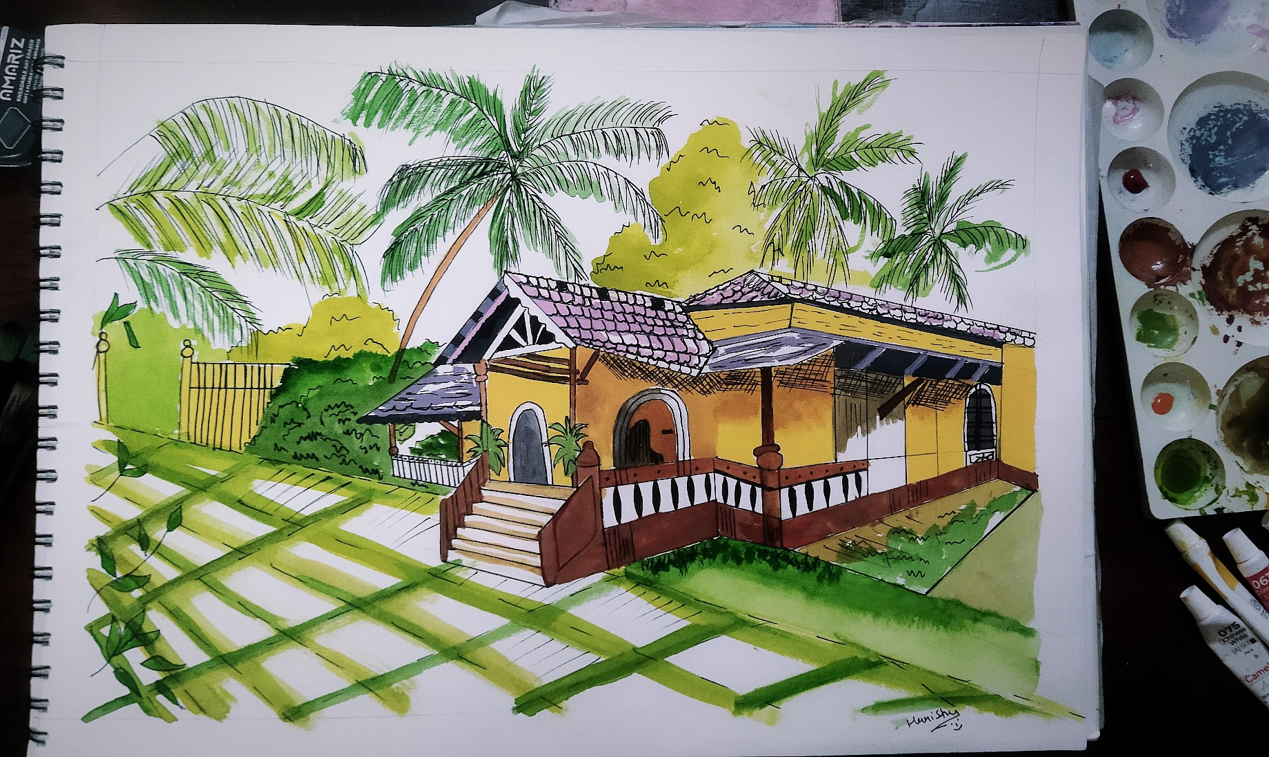Goa House by Hrrishu Bhatt - charming yellow house with tile roof