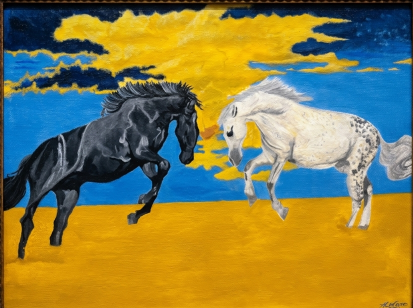 Nation against Nation by Pabalelo Rakgalakane, featuring two contrasting horses