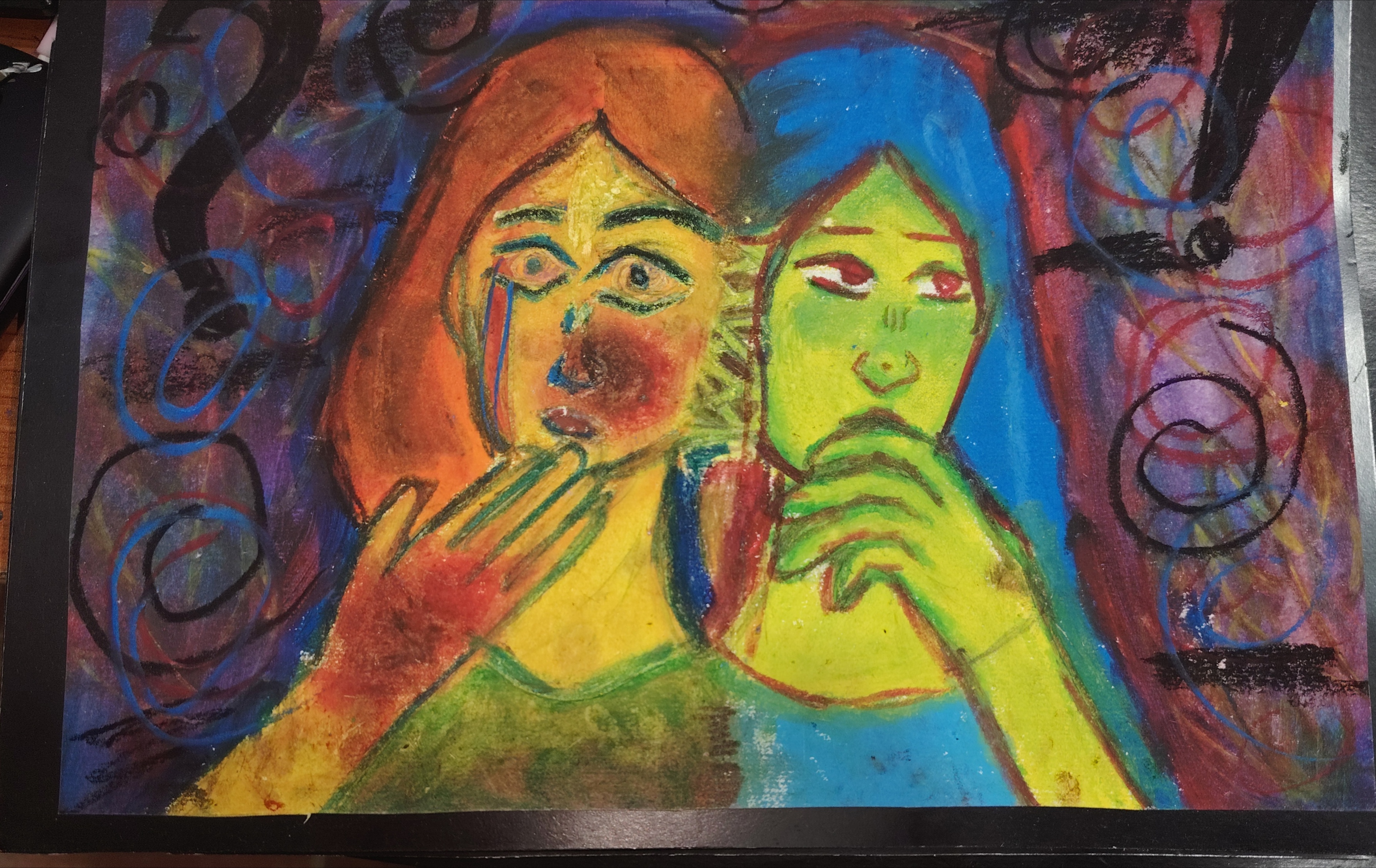 Confusion by Lisara Wickramasinghe, two figures with expressive faces