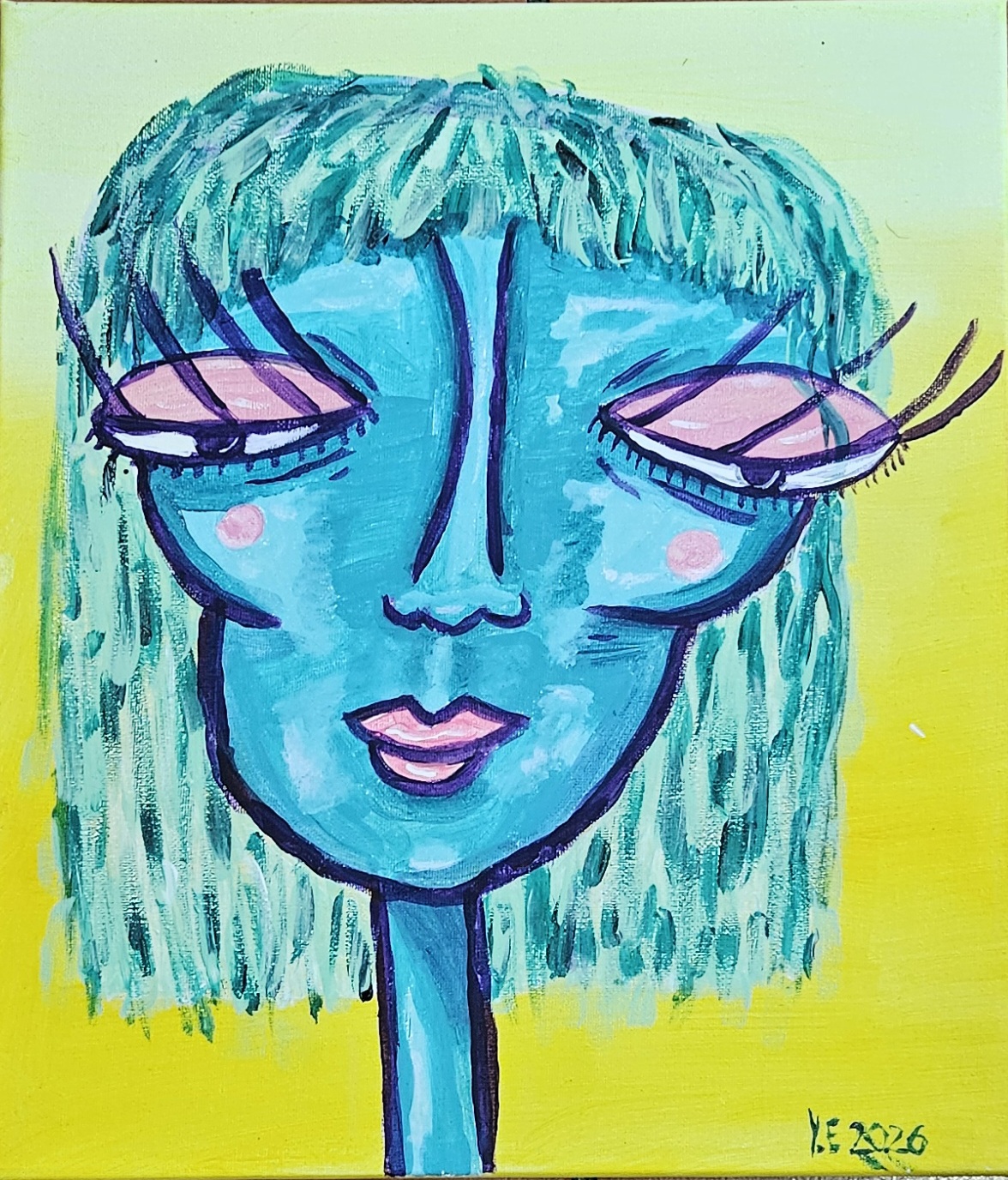 Melancholy by Yuane Erwee, stylized portrait with vibrant yellow and blue hues