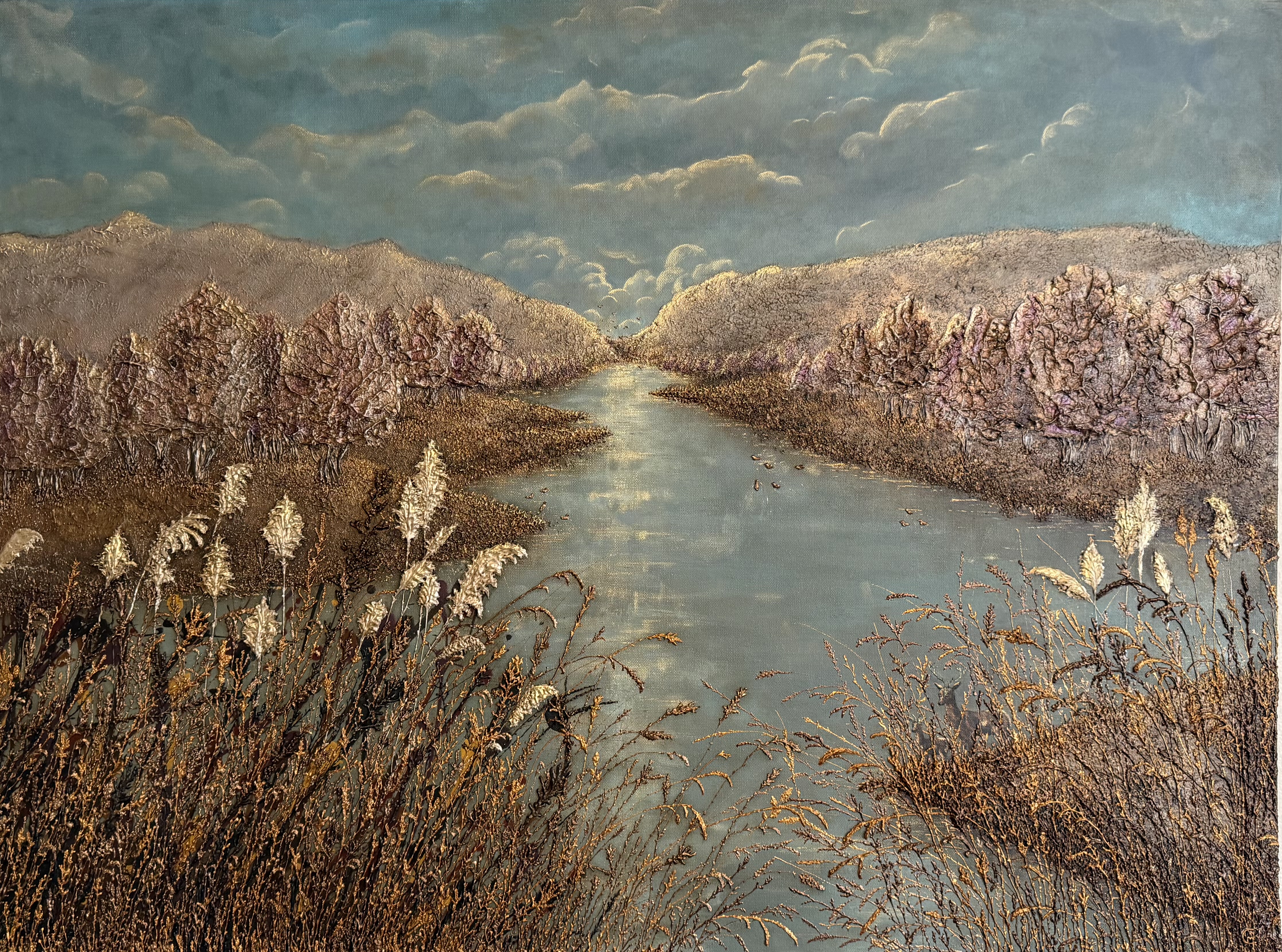 Hidden Haven by Cassandra Morse - serene landscape with river and hills