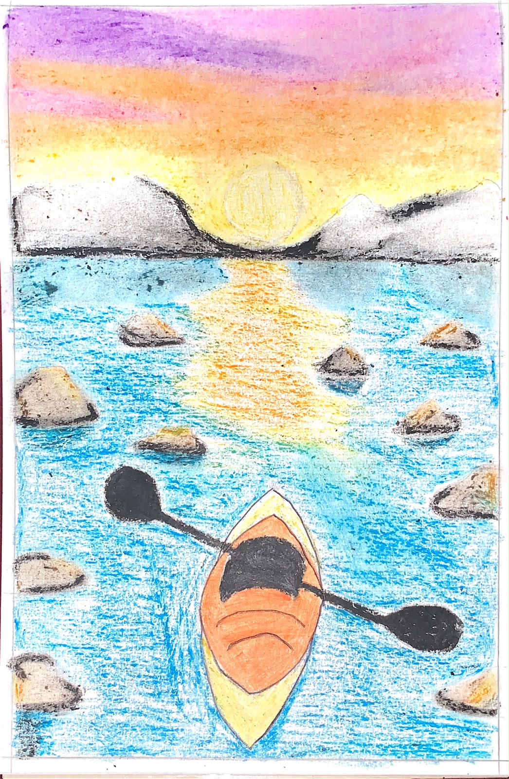 sunset by Shravya Vinayak Kolindrekar - tranquil seascape with boat