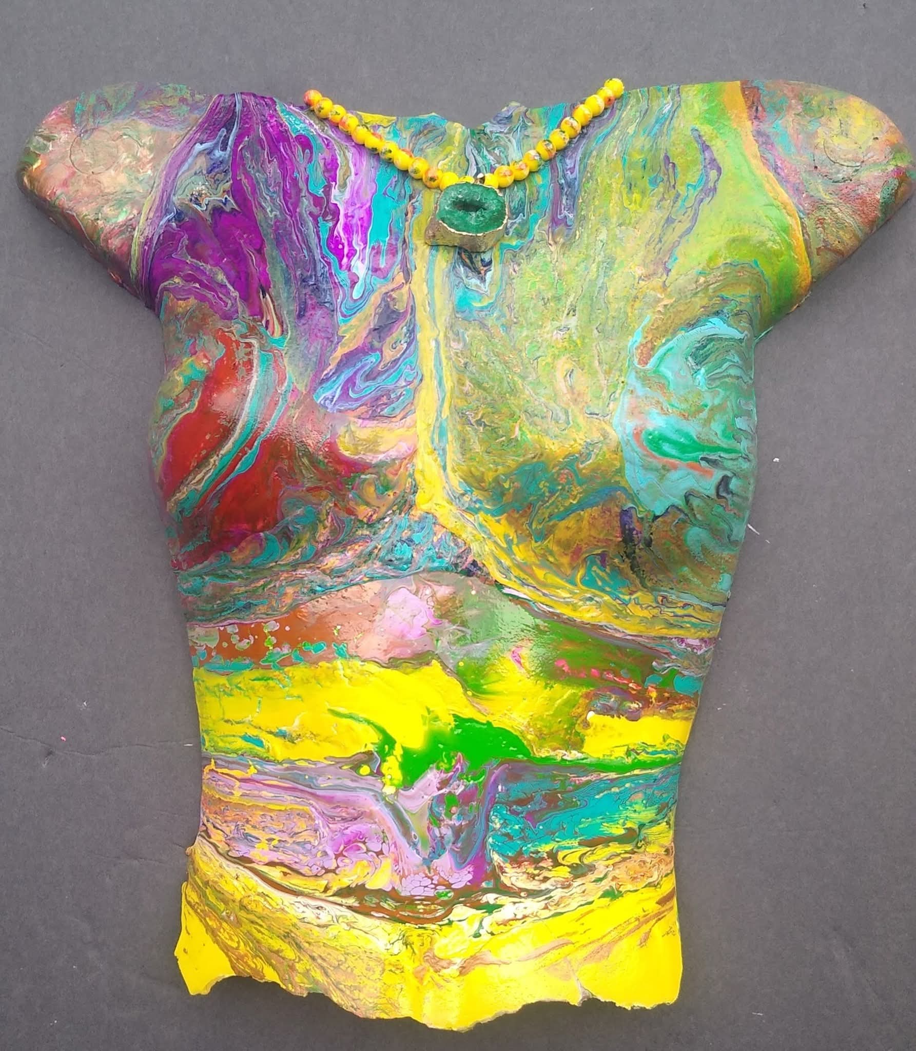 1969 by Tina Marie Beam, vibrant sculptural piece with swirling colors