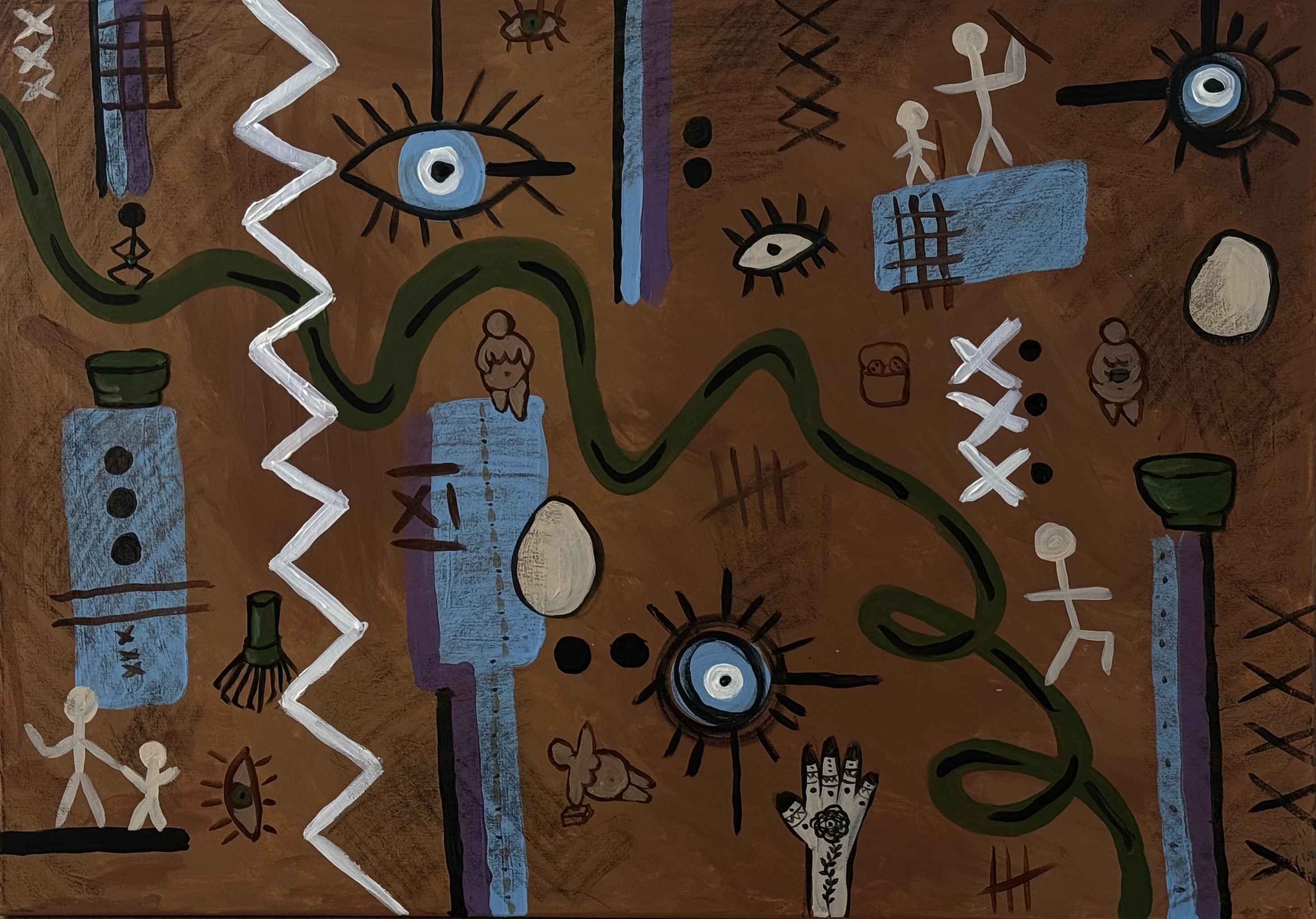 Eternal Ritual by Eugenia Polyakova, abstract symbols on earthy background