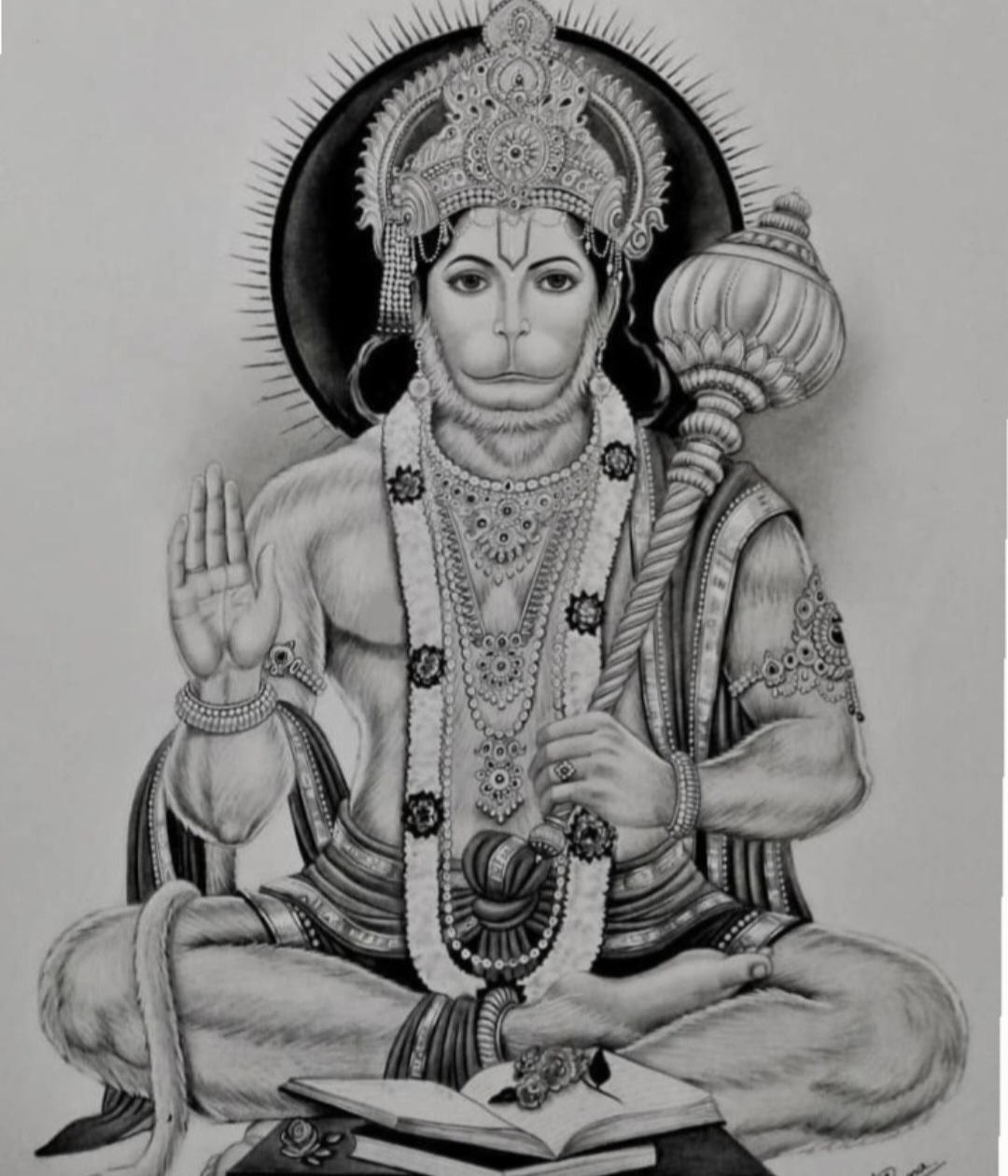 Hanuman by Shivranjini kumari, charcoal sketch of Hindu deity