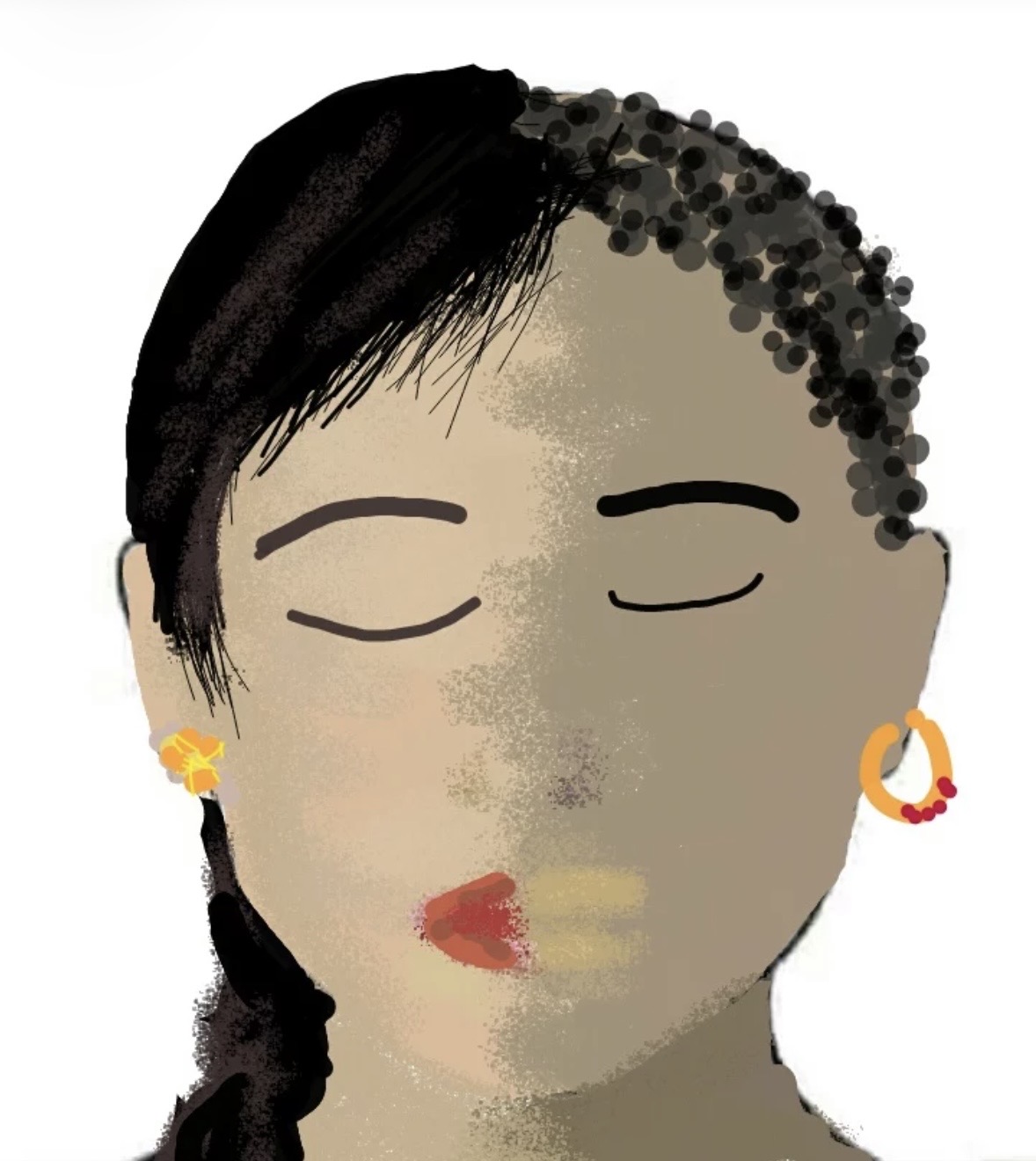 The C.O.L.O.R.S by Shavera Tashali Jayathilake, portrait with divided face and yellow earring