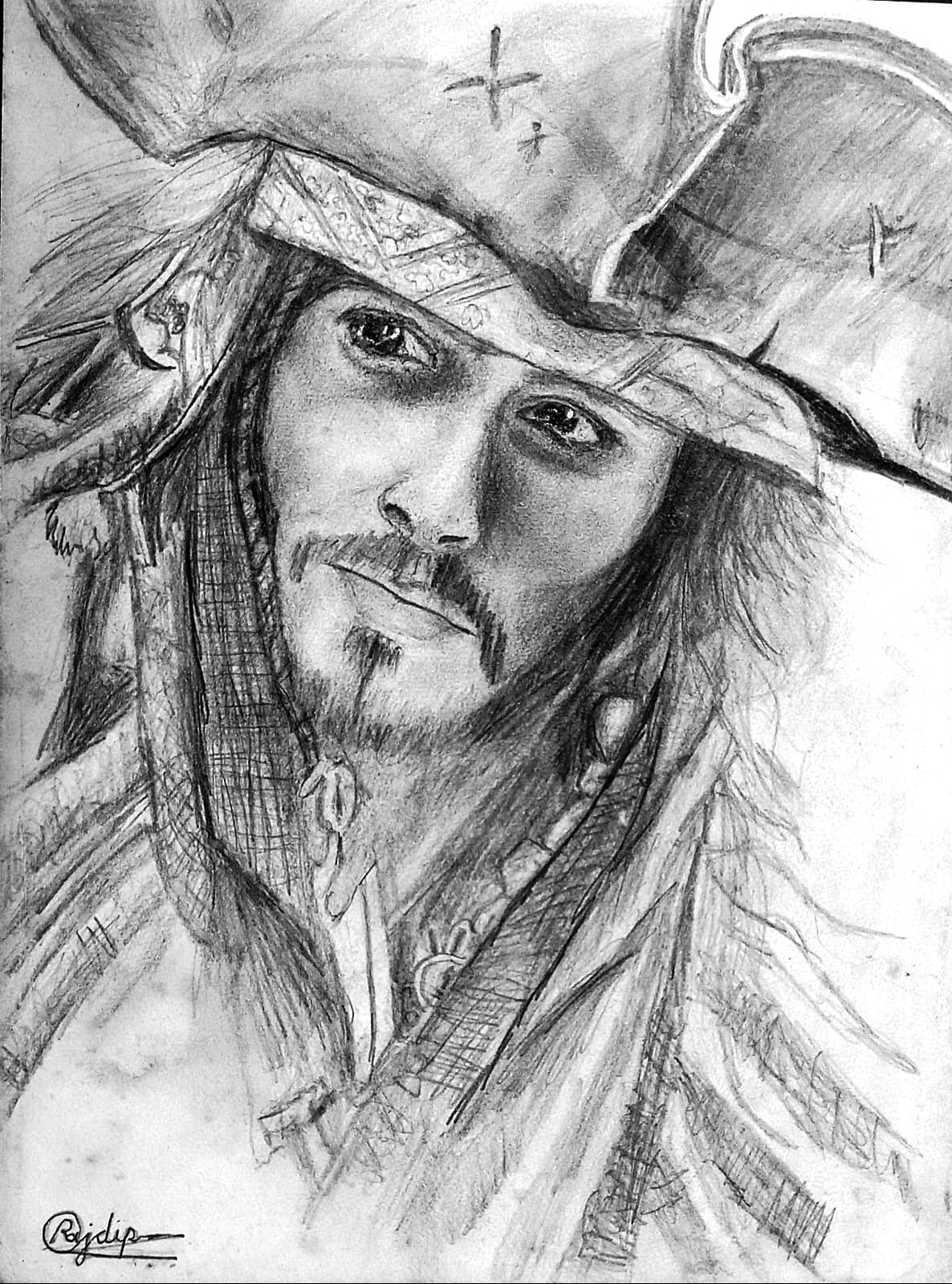 Captain Sparrow by Rajdip Roy Chowdhury, detailed pirate pencil sketch