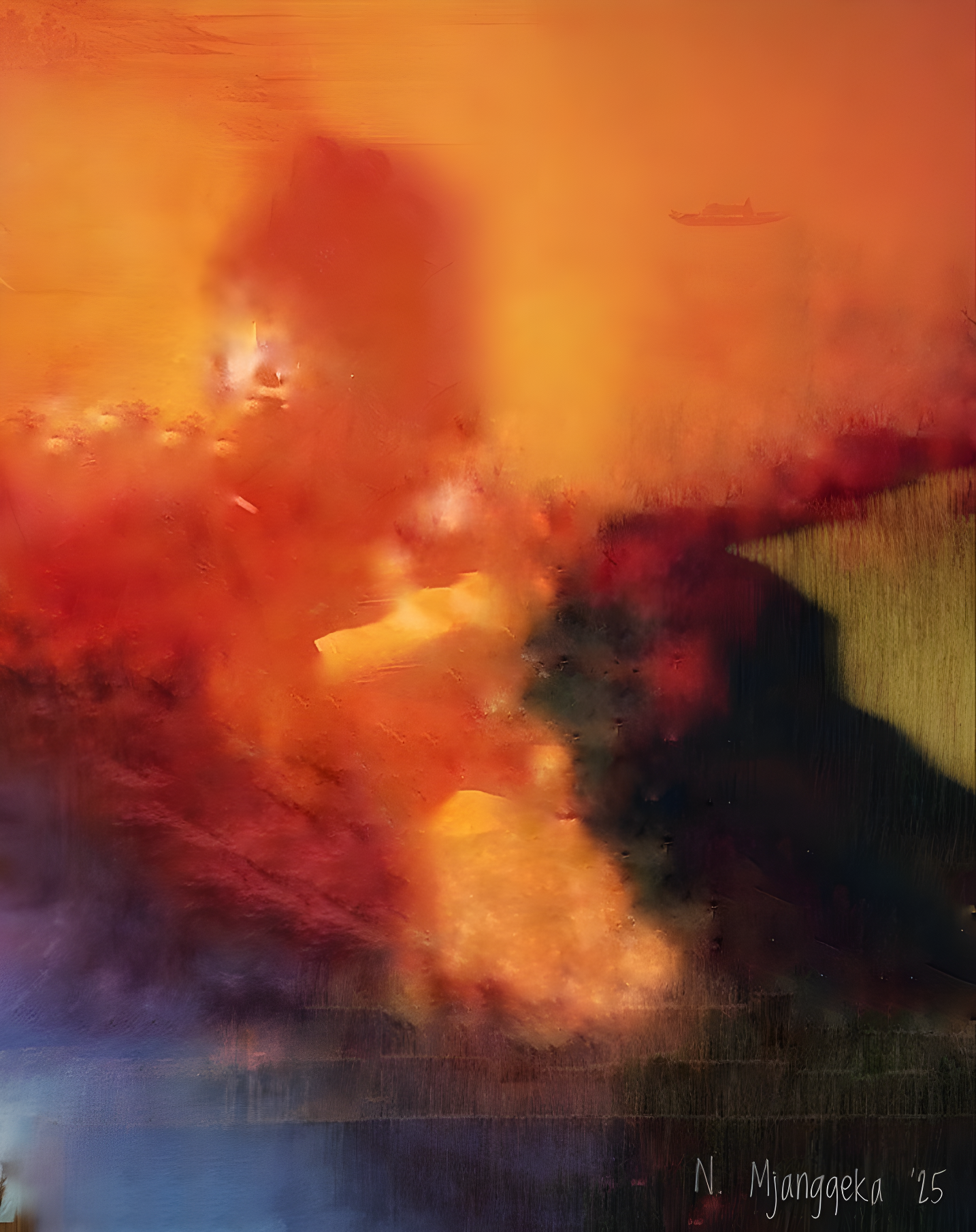 Feel her glow. See her pain. by Nwabisa Mjangqeka - dynamic warm-toned composition