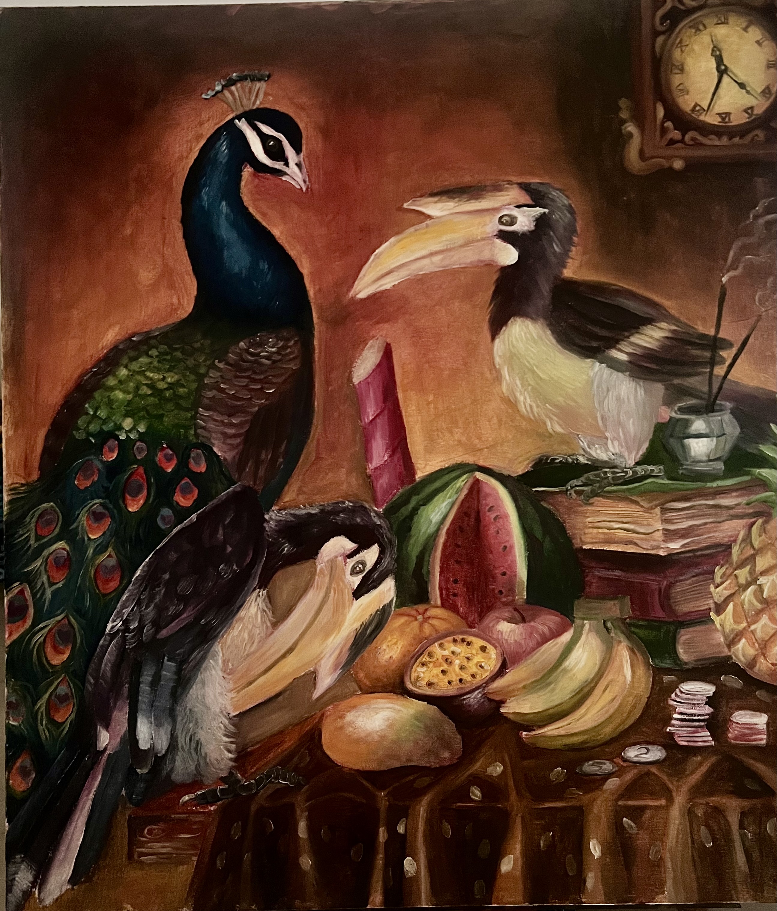 Good luck! by Janushi Premarathna, vibrant peacock and hornbill