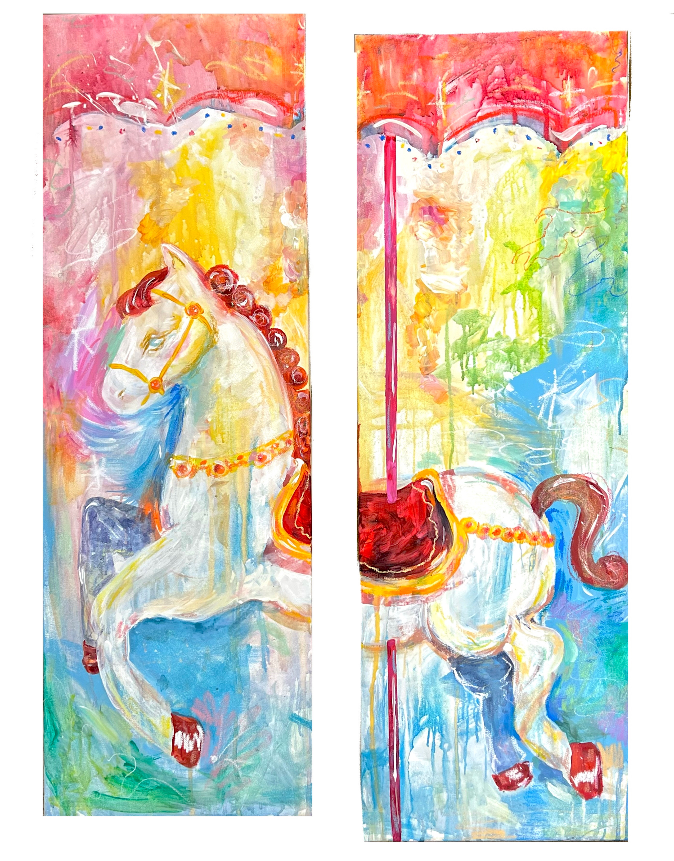 Carousel by Serena Yong Yuan Teng, vibrant panels with dynamic carousel horse