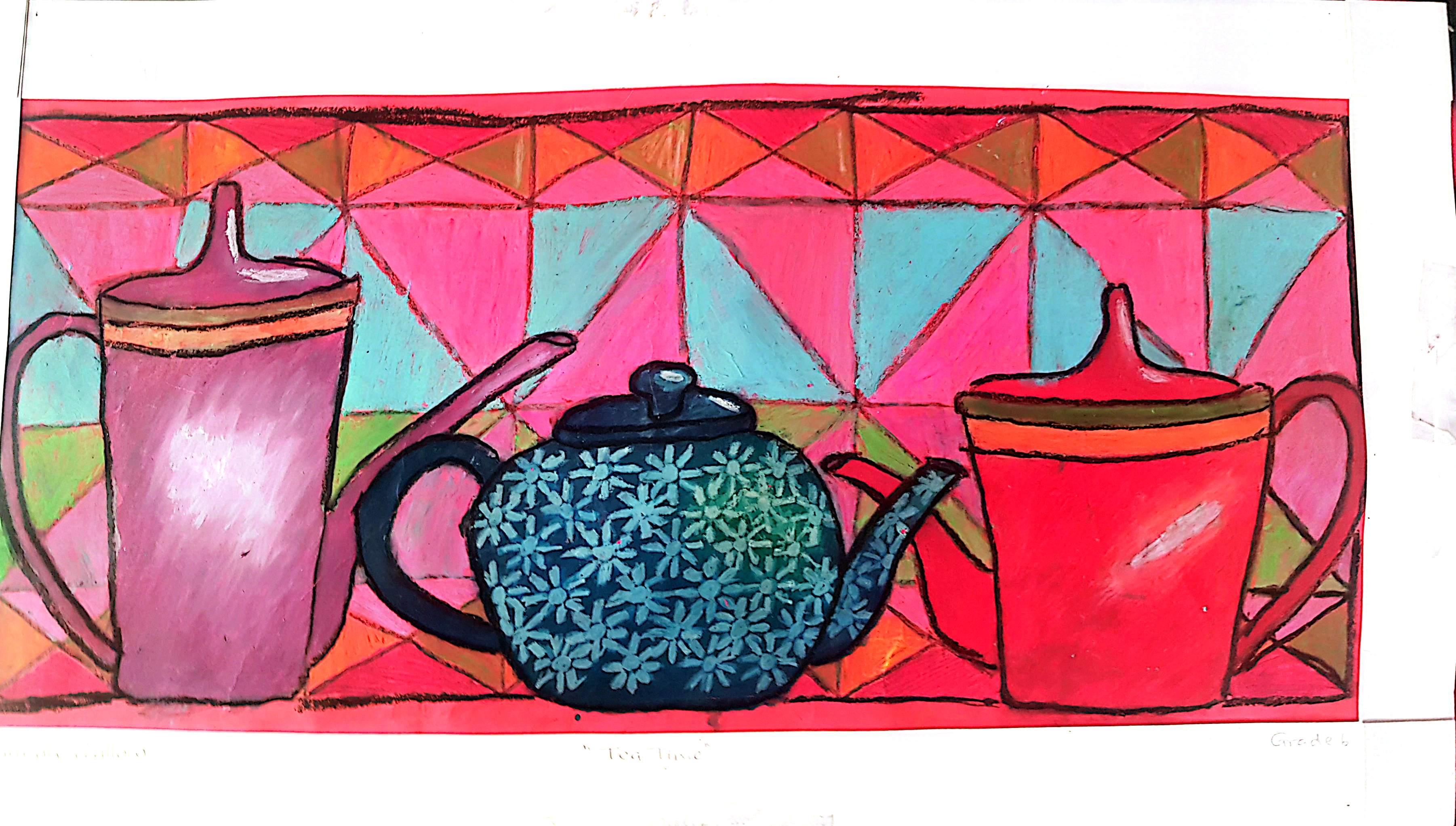 Tea time by Saarah Gallow, featuring vibrant geometric teapots