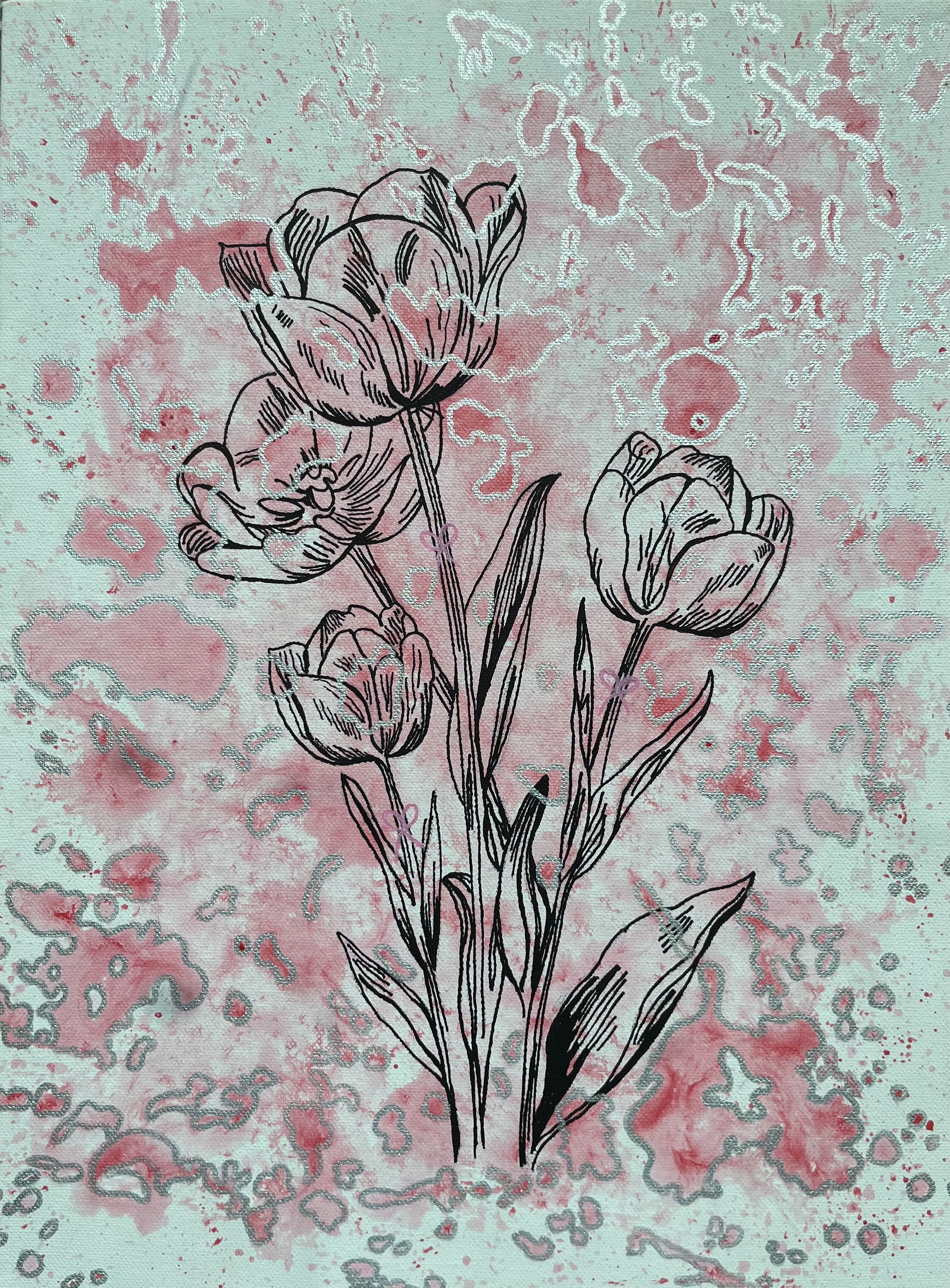 Morning Bloom by Ninzi Hamid, stylized tulip bouquet with vibrant pastel background