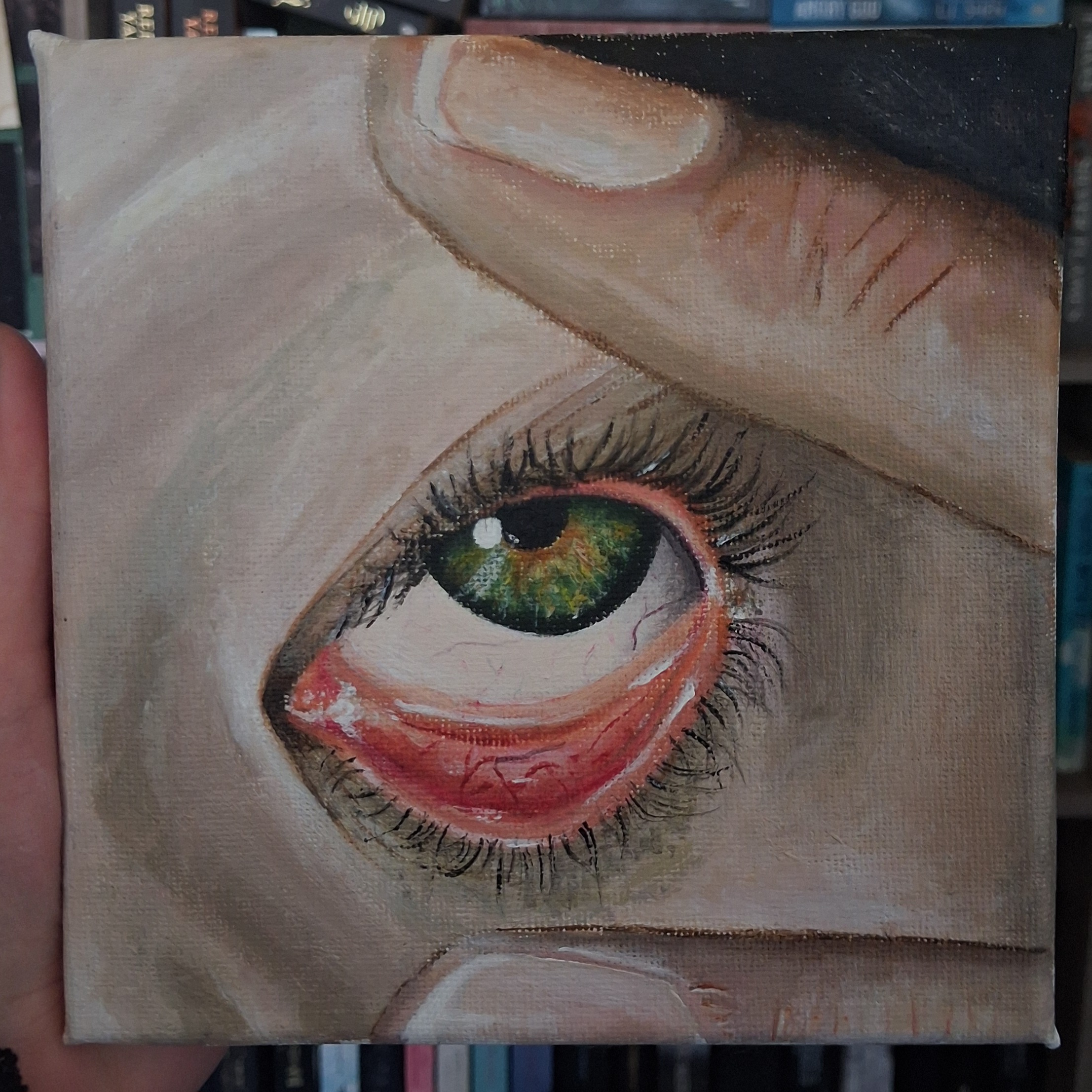 Blood shot by Jasmine Jenkins, detailed close-up of a vivid green eye