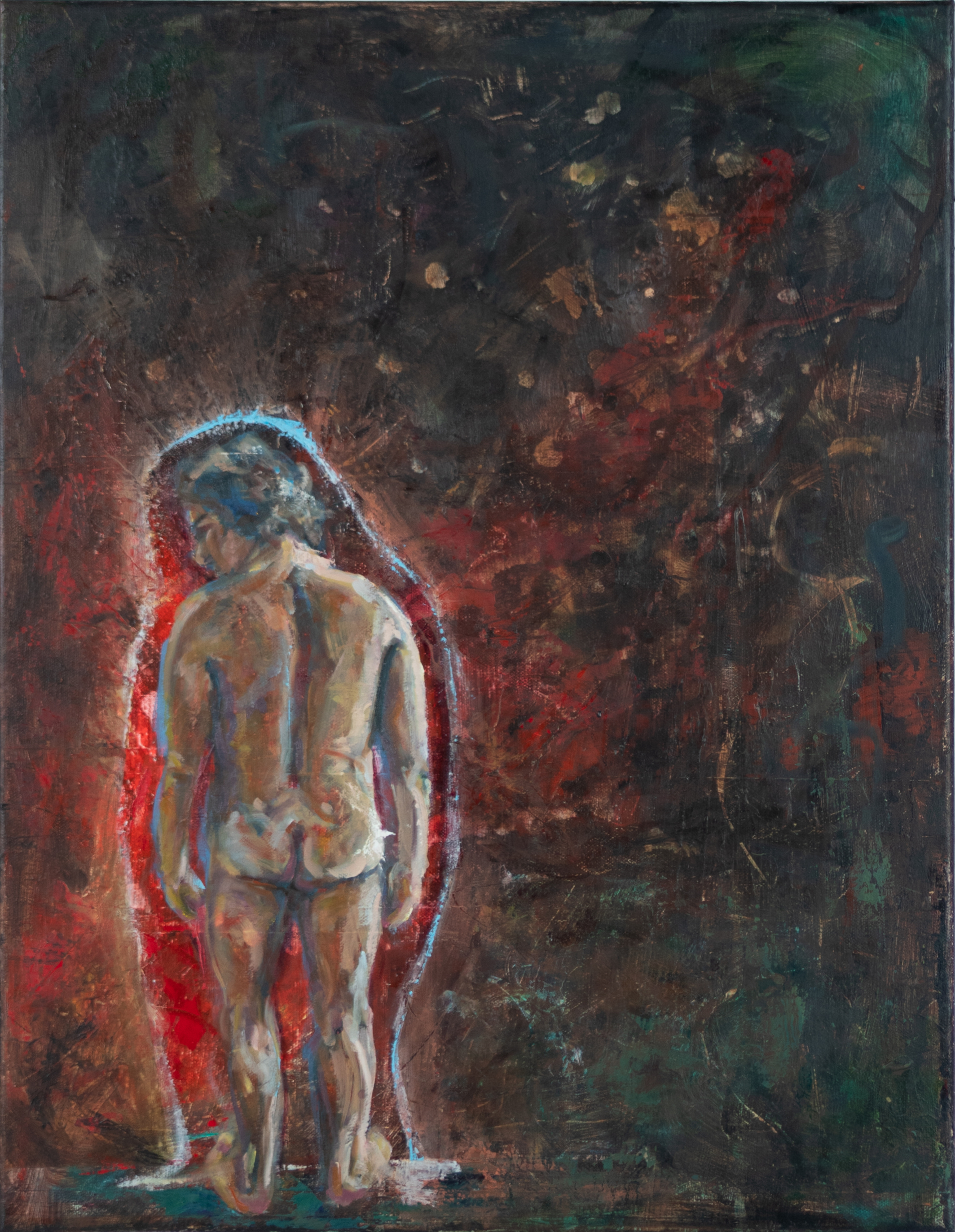 unstuck by Ayn Zijlstra, a naturalistic human figure with abstract background
