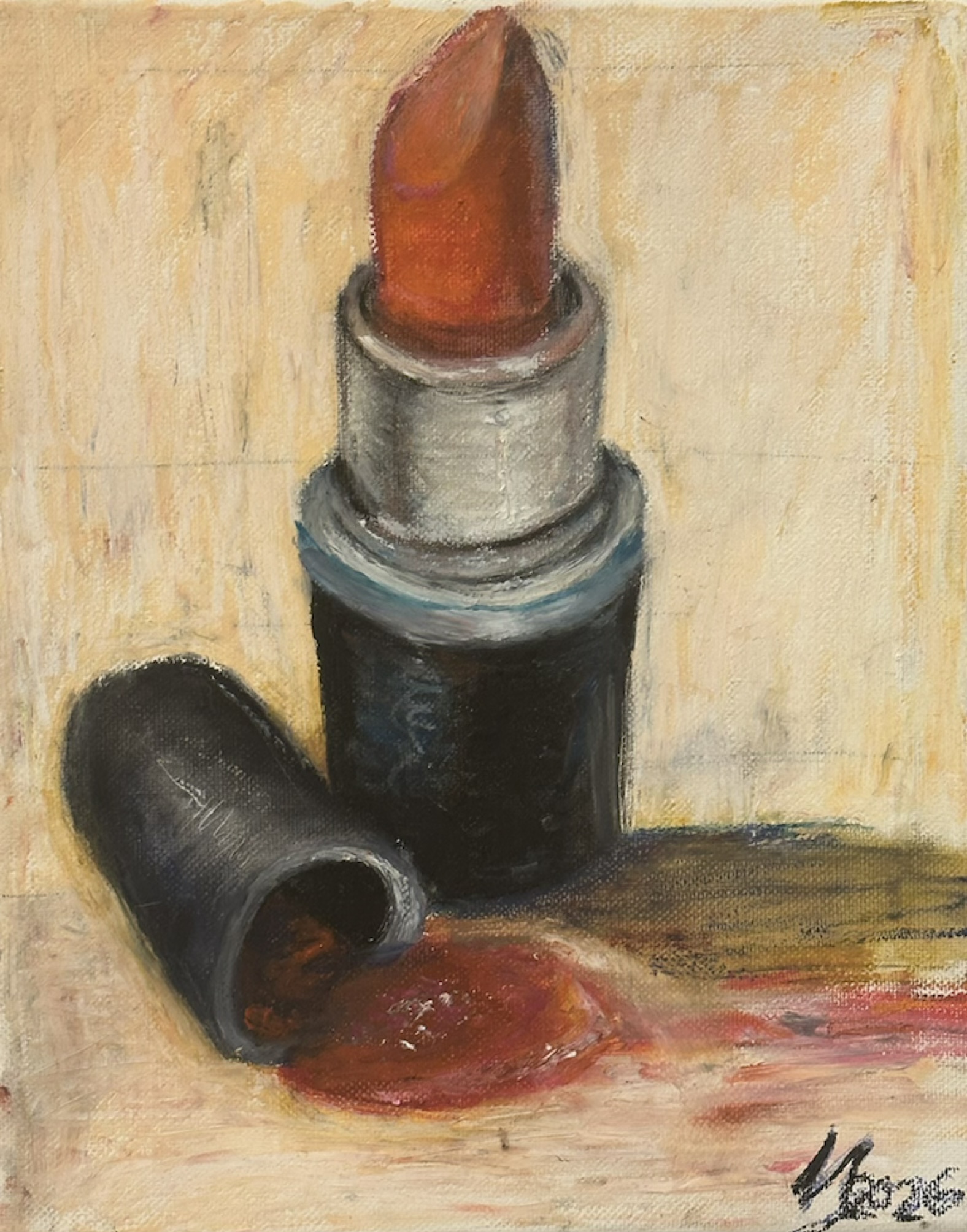 Beauty is pain by Noor Almaarmari, featuring a vivid red lipstick smudged