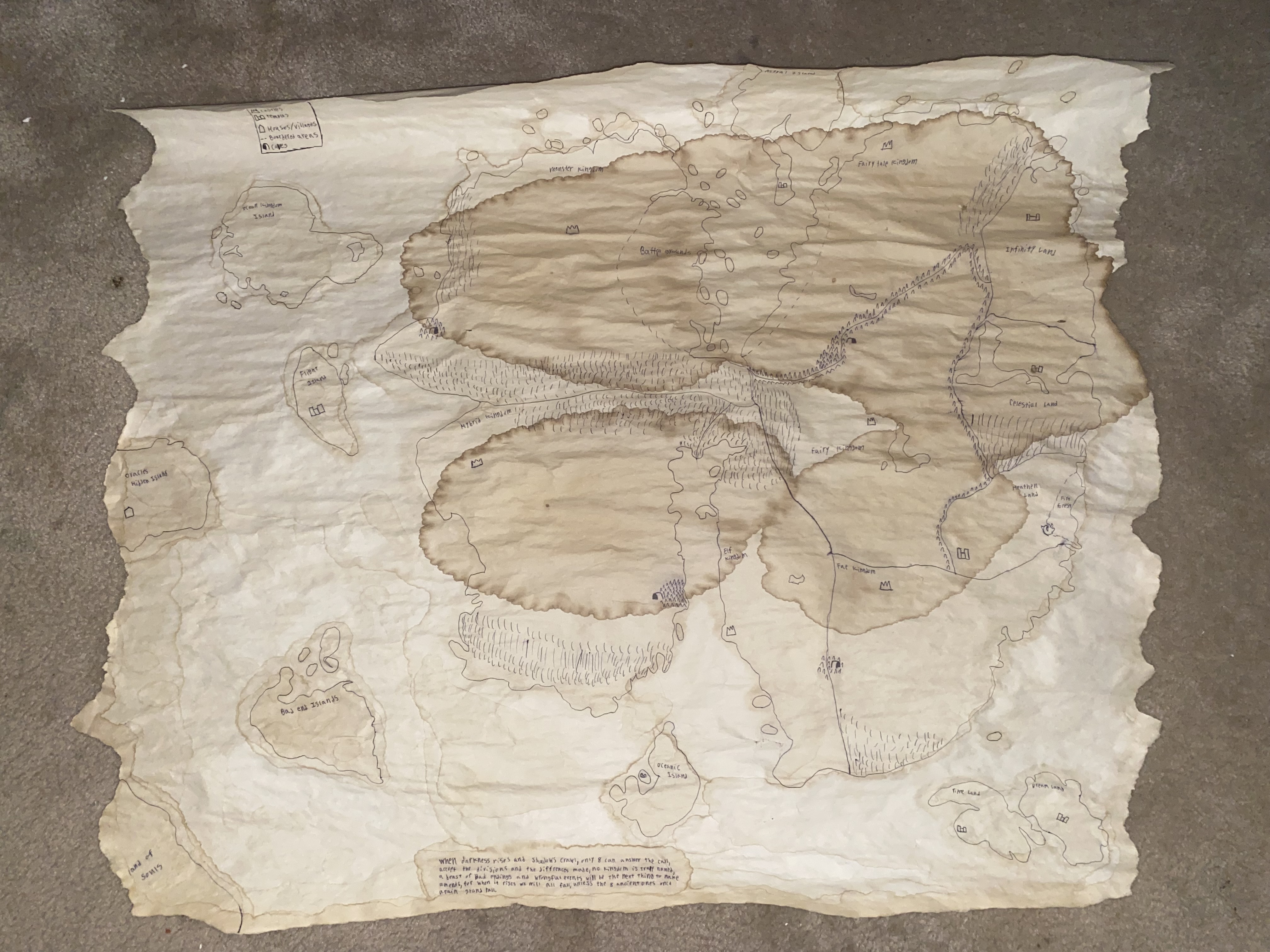 Land of Tales Map by Evolette Langlois, aged parchment-like map art