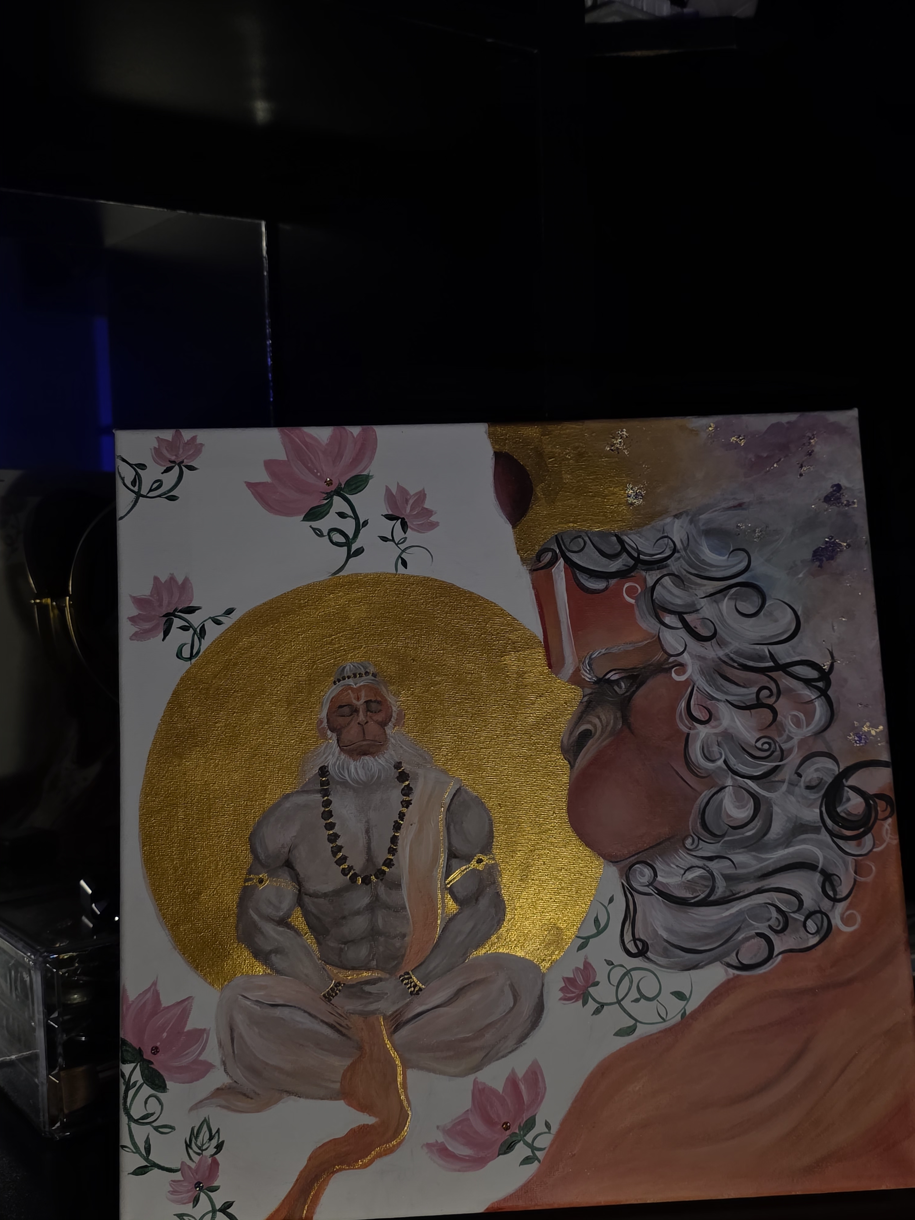 Where Devotion Meets Divinity by Krisha Madhav - meditative Hanuman against dark background
