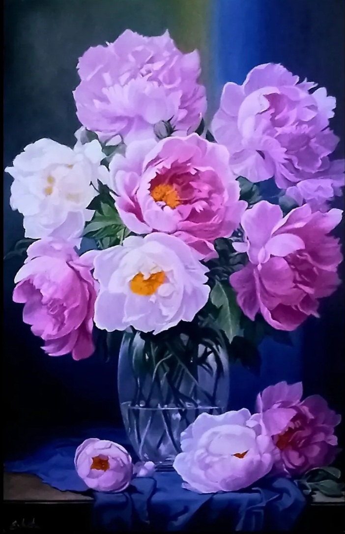Floral Whispers by Eshita Roy Chowdhury, vibrant spring flowers in glass vase