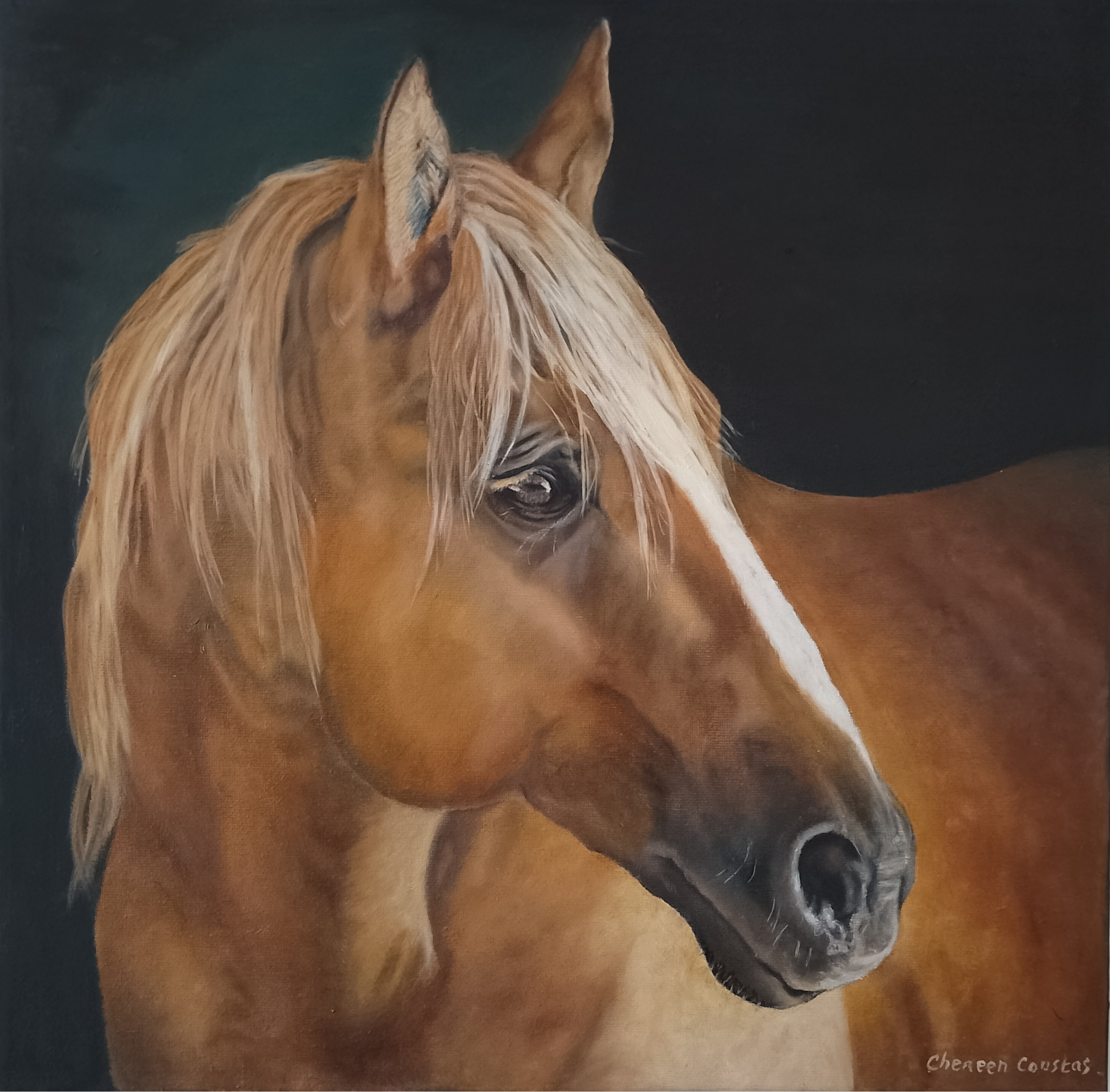 Whispers of Freedom by Cheneen Coustas, close-up of a majestic horse with a golden-brown coat