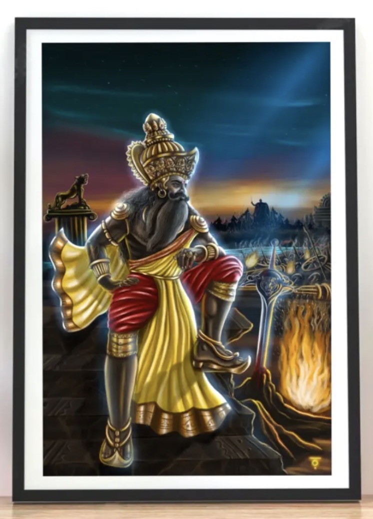 King Ravana by Pakkiyaraja Goabiramanan, a powerful depiction of a crowned figure set against a battlefield