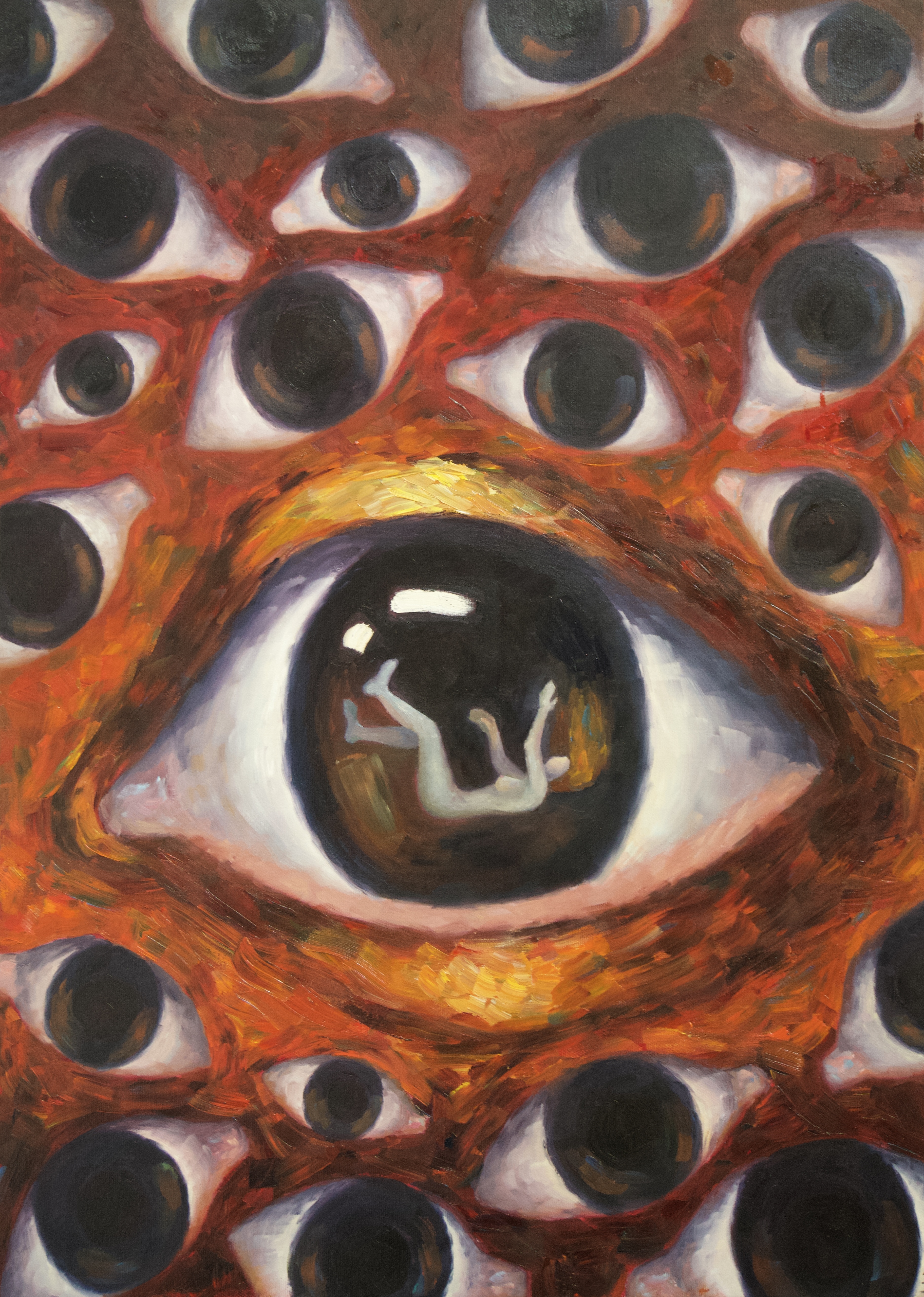 The Pressure by Zahra Soltani, featuring a large central eye with detailed iris and pupil