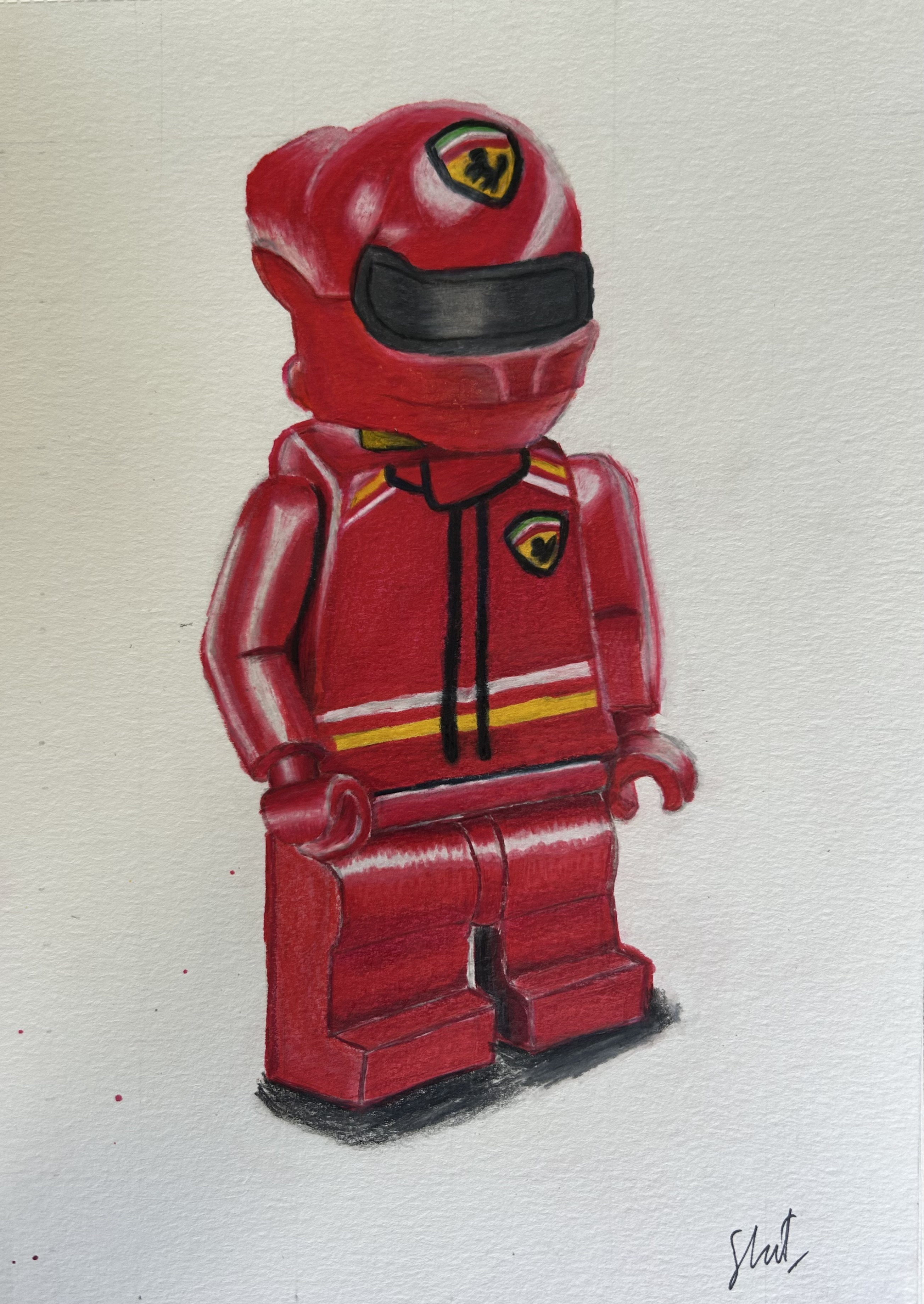 Ferrari Racer Figurine by Sheil Raina, LEGO-style racing figure in red suit